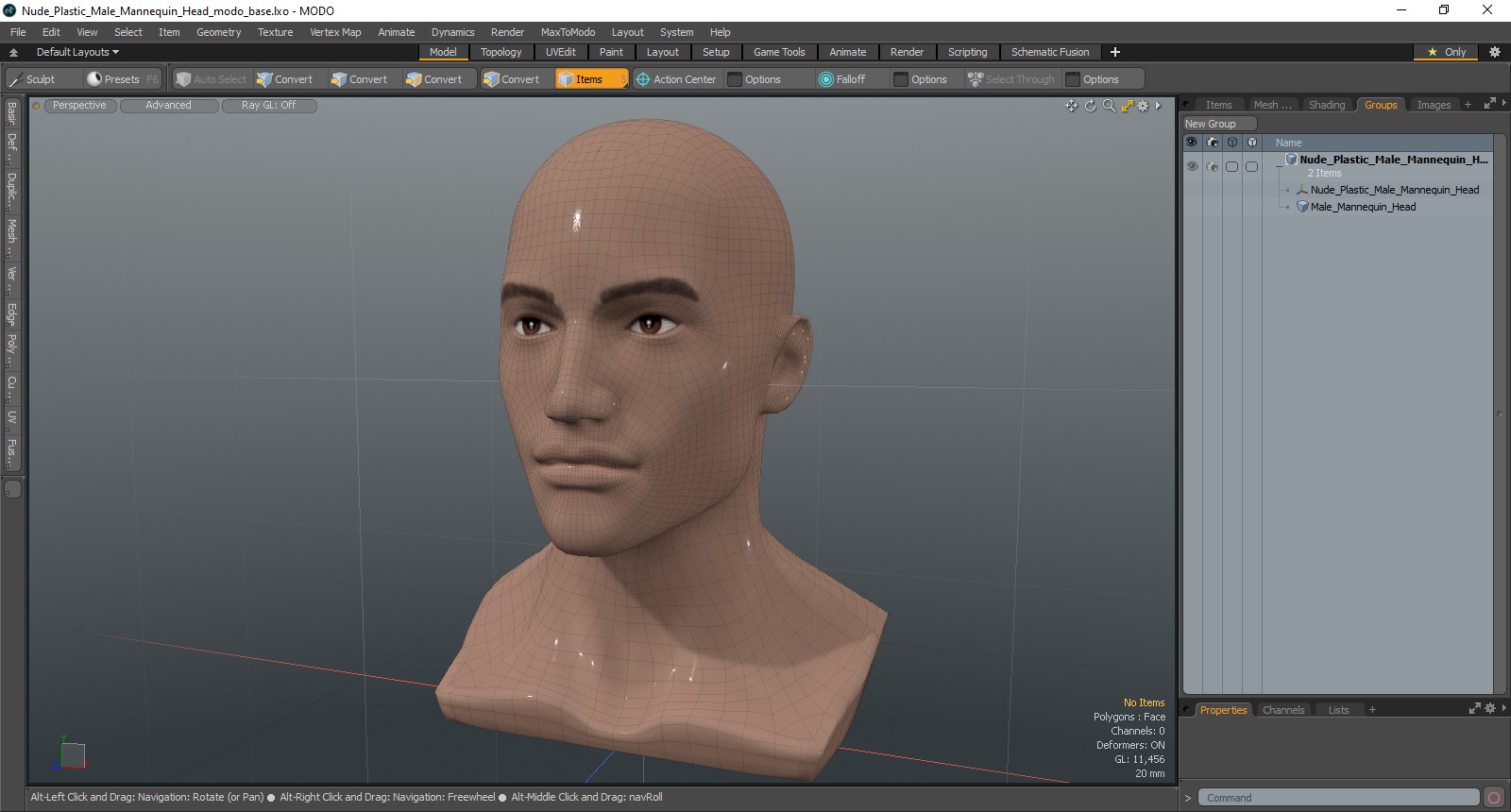 Nude Plastic Male Mannequin Head 3D