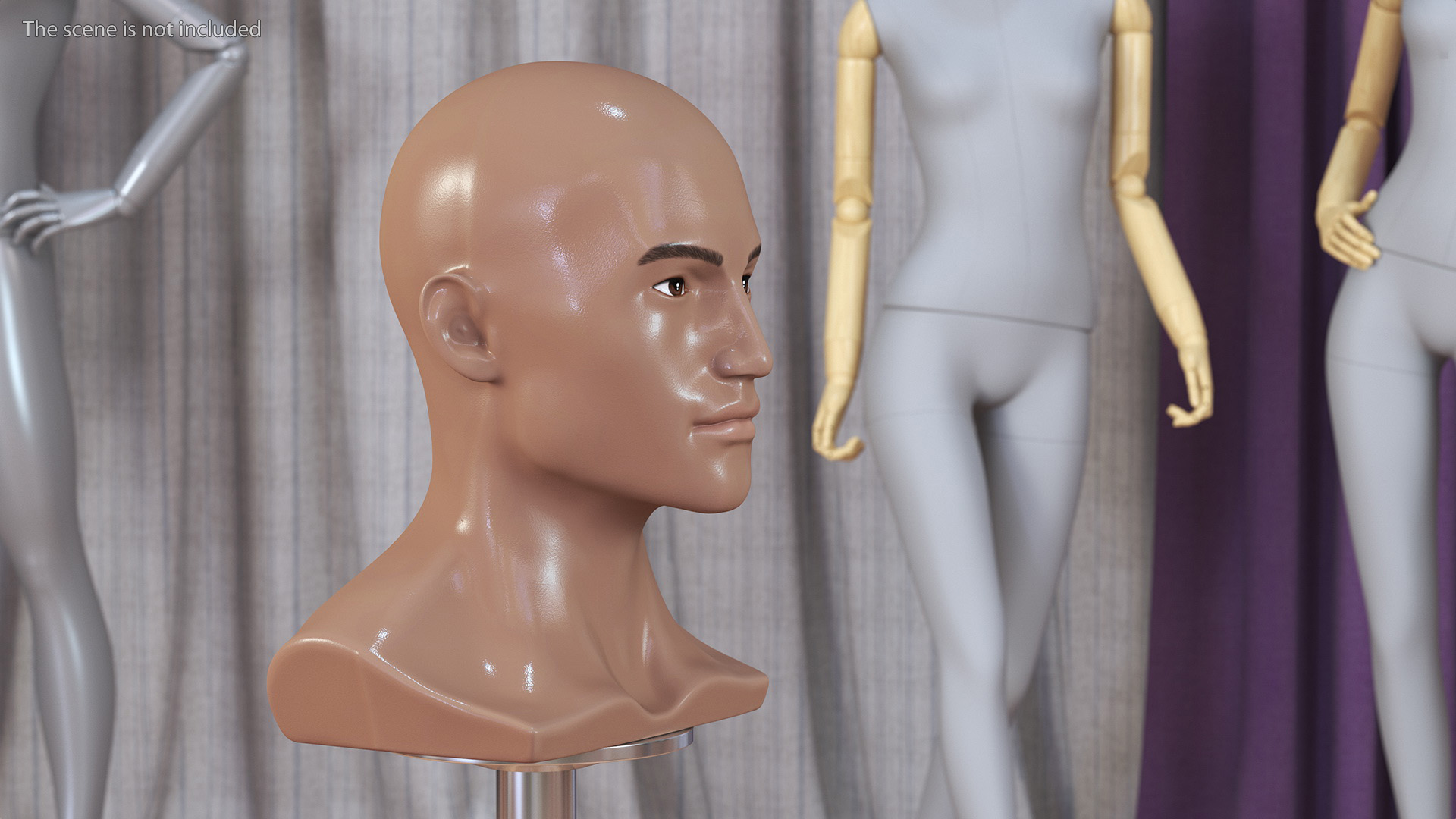 Nude Plastic Male Mannequin Head 3D