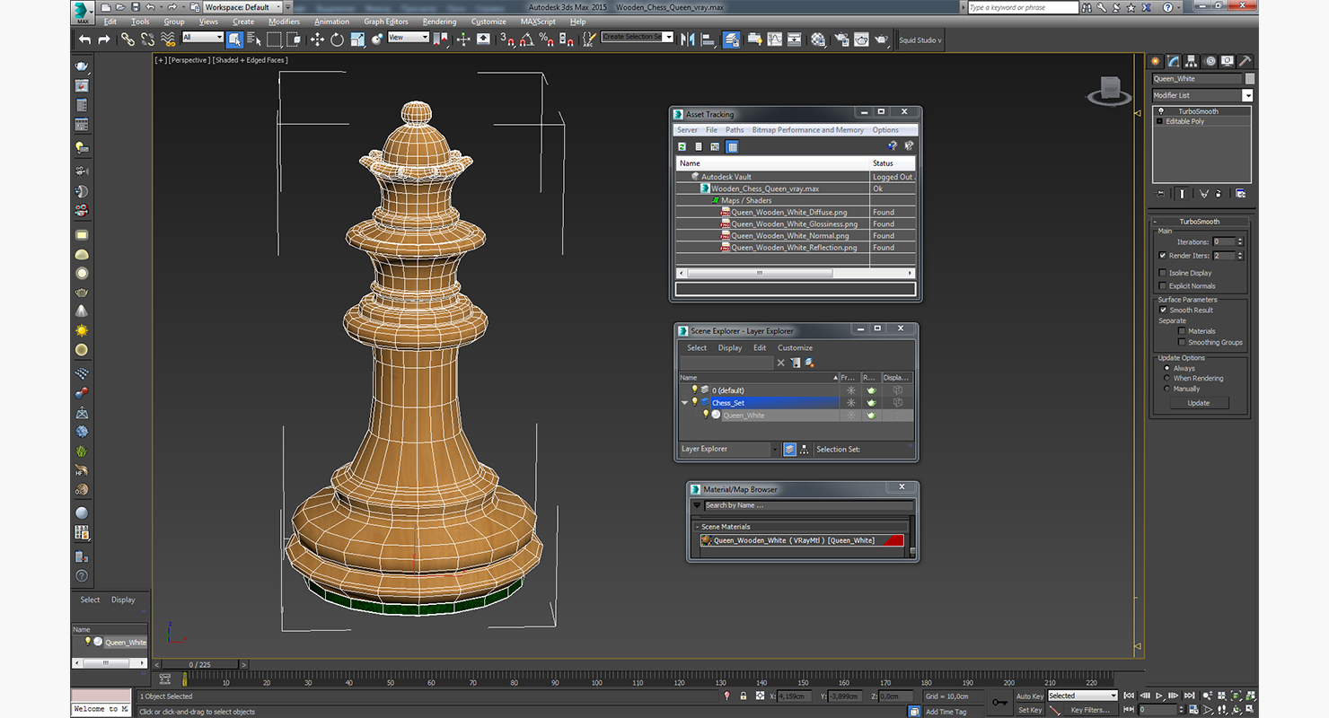 3D Wooden Chess Queen model