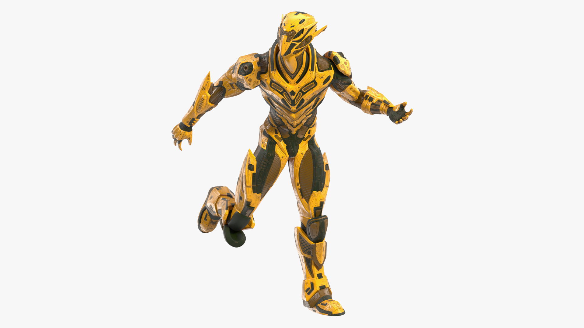 Sci-Fi Combat Robot Yellow Rigged for Maya 3D