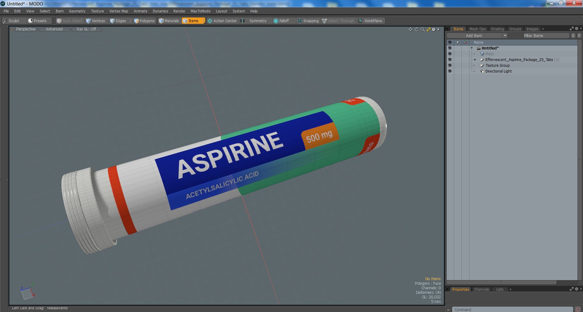 Effervescent Aspirine Package 25 Tabs 3D