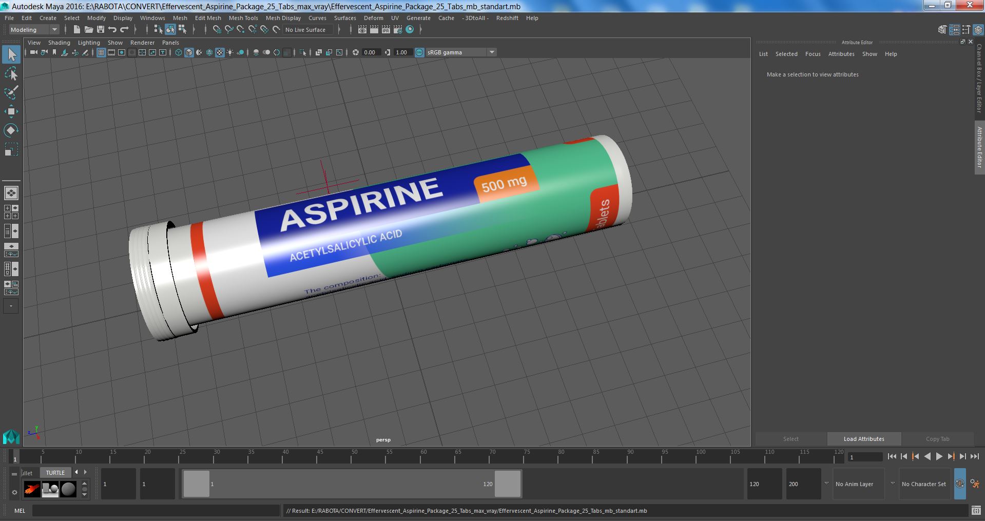 Effervescent Aspirine Package 25 Tabs 3D