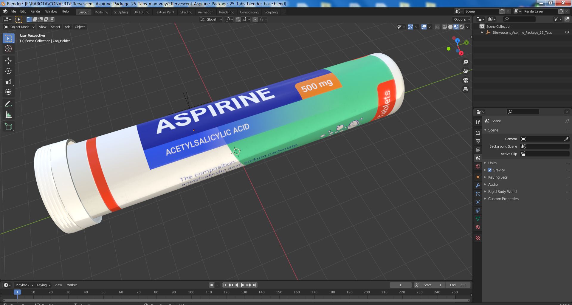 Effervescent Aspirine Package 25 Tabs 3D