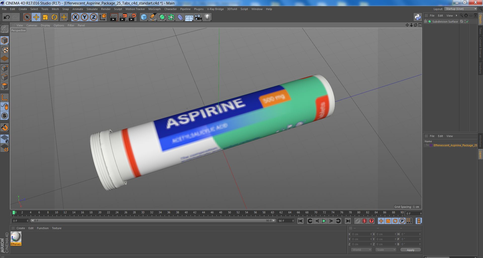 Effervescent Aspirine Package 25 Tabs 3D