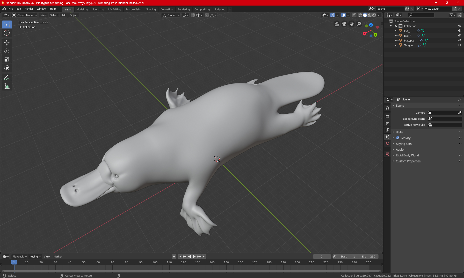 Platypus Swimming Pose 3D