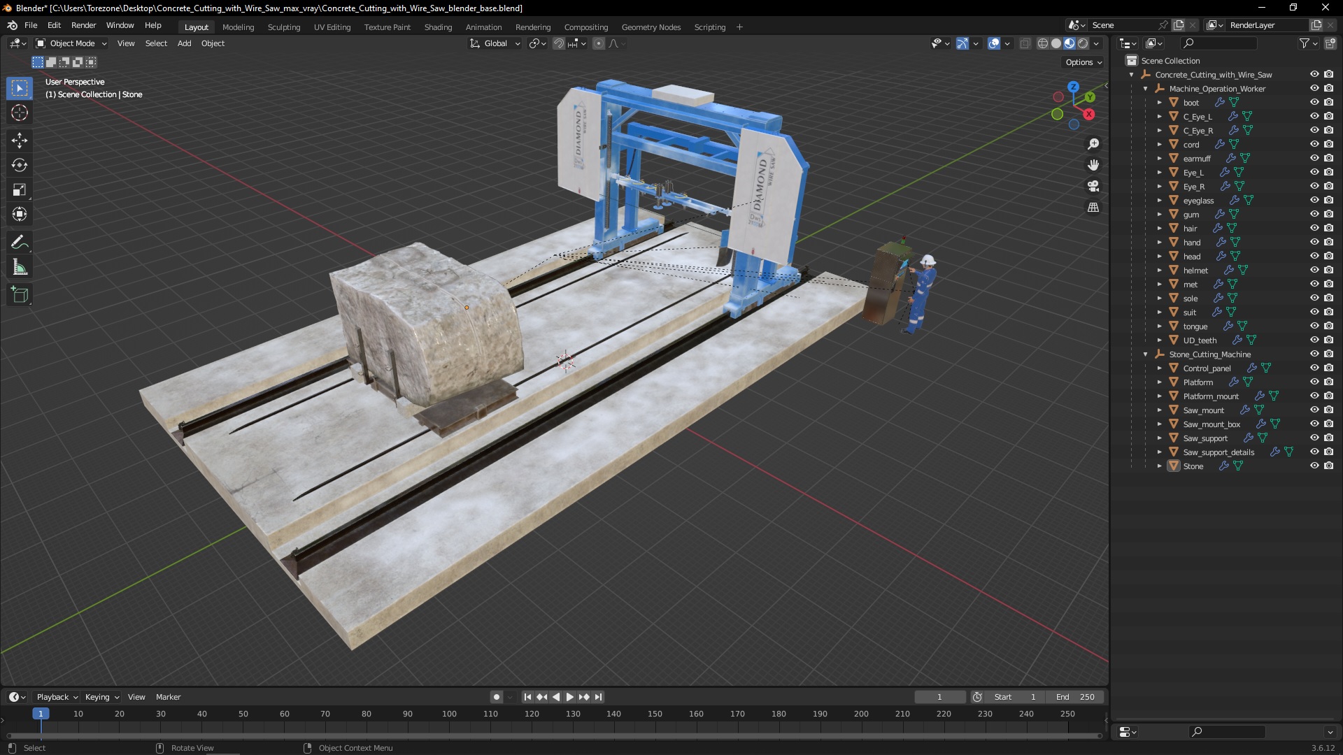 3D model Concrete Cutting with Wire Saw