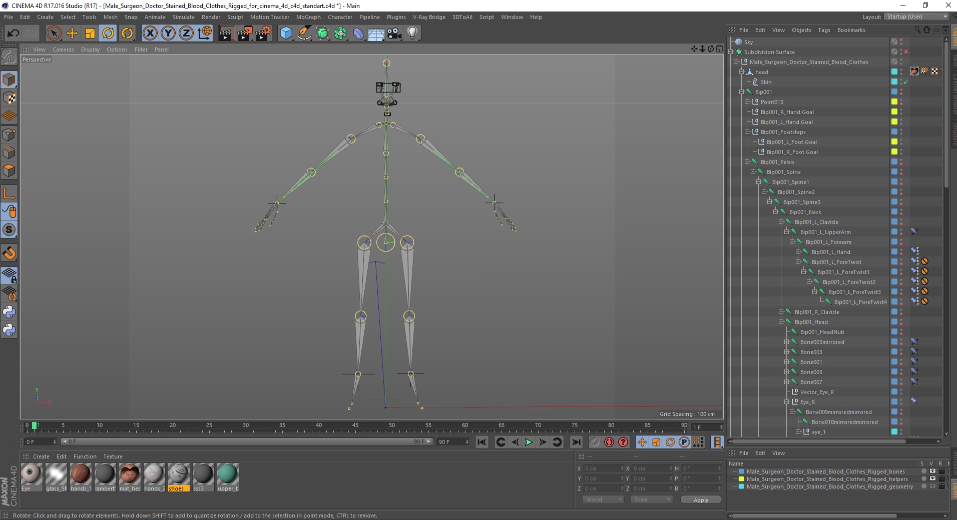 Male Surgeon Doctor Stained Blood Clothes Rigged for Cinema 4D 3D