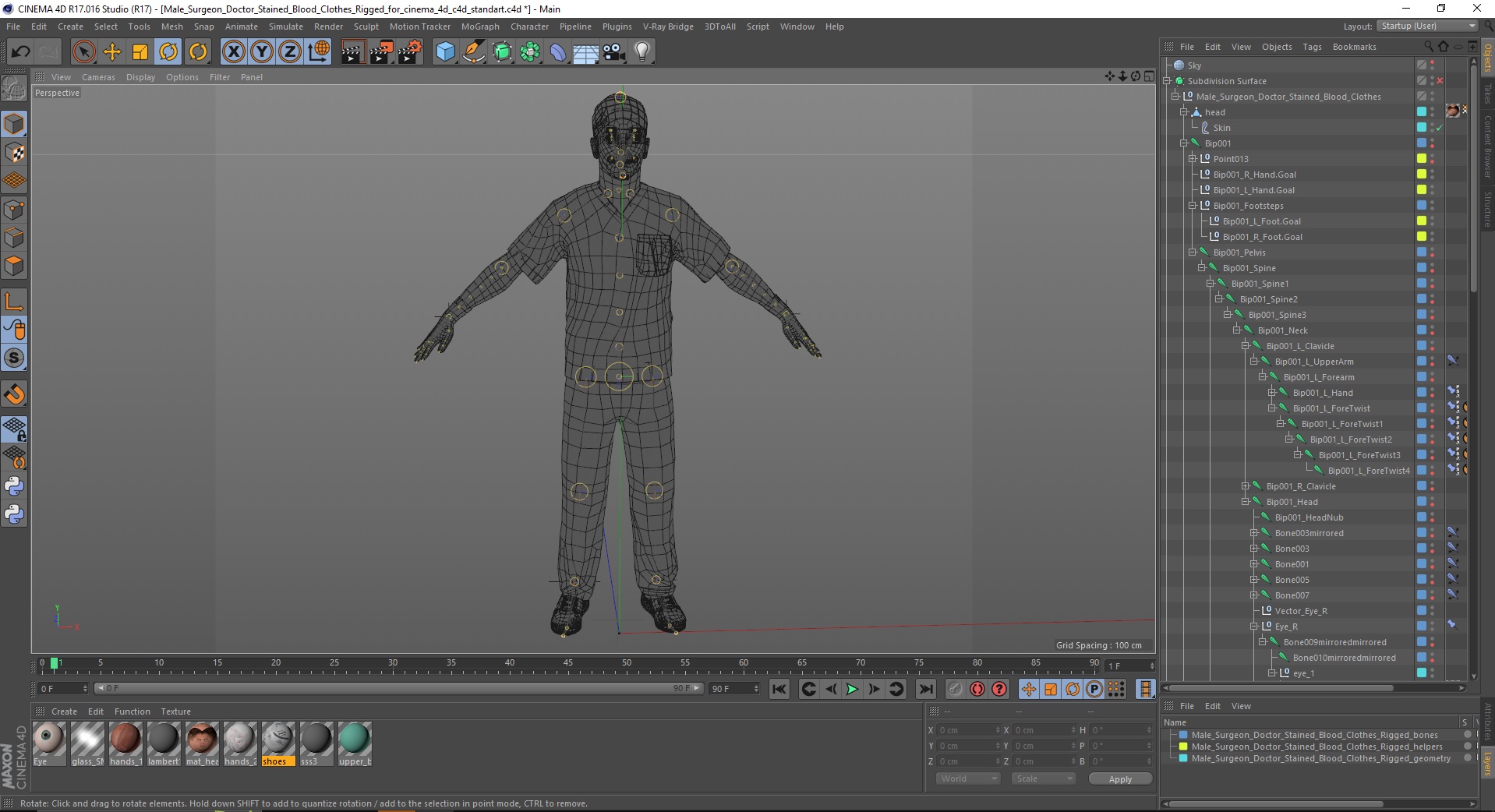 Male Surgeon Doctor Stained Blood Clothes Rigged for Cinema 4D 3D