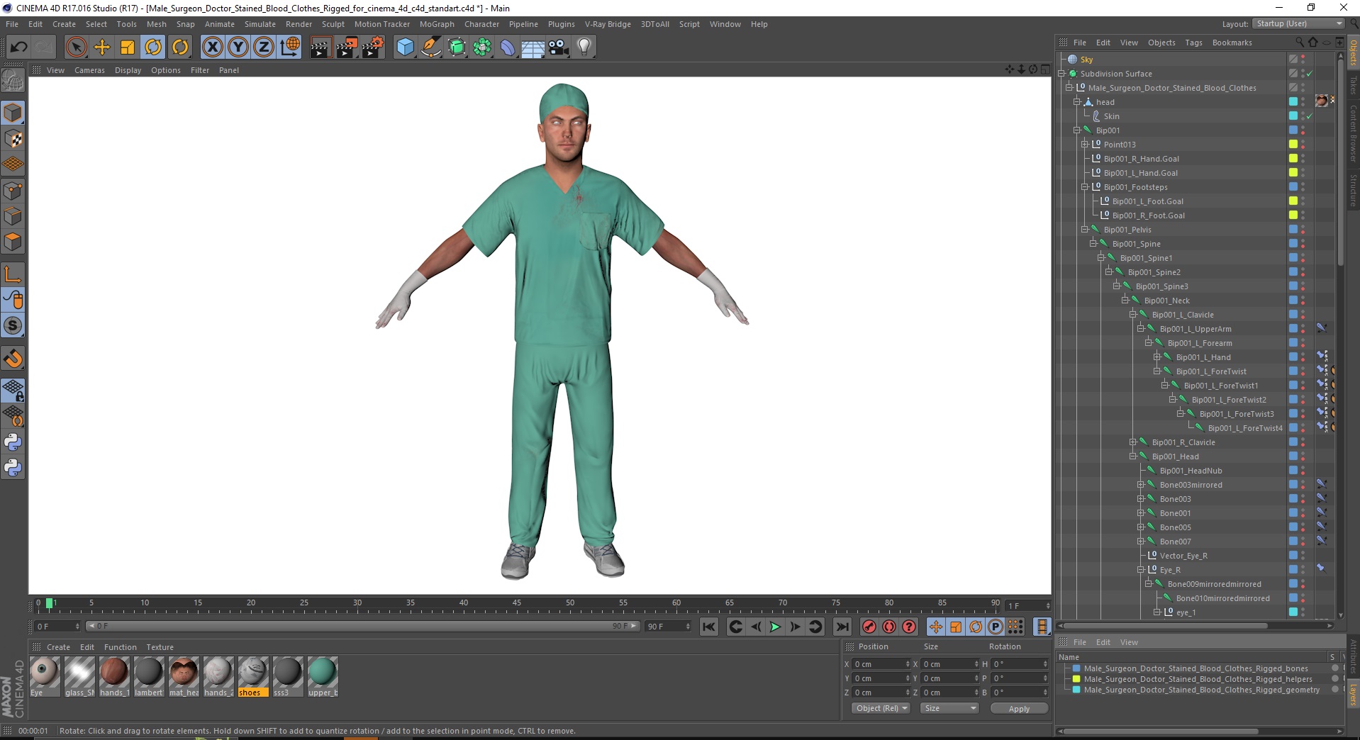 Male Surgeon Doctor Stained Blood Clothes Rigged for Cinema 4D 3D