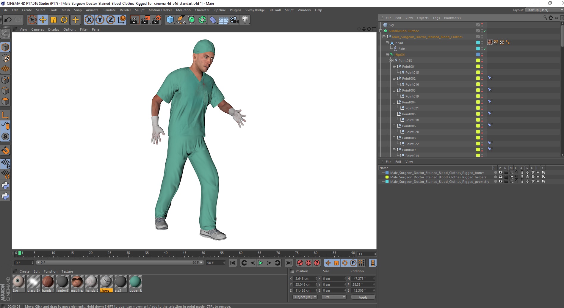 Male Surgeon Doctor Stained Blood Clothes Rigged for Cinema 4D 3D