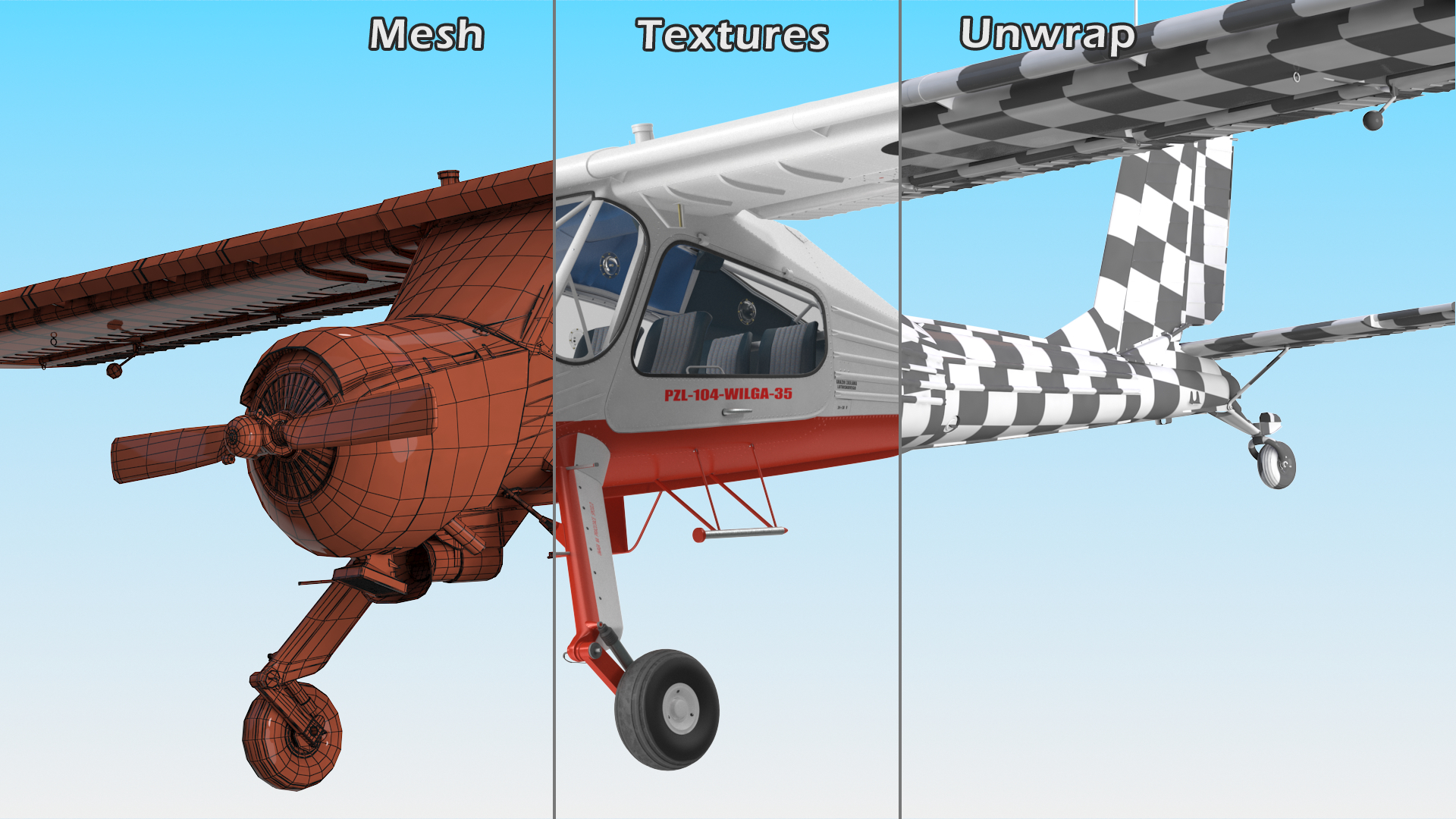 Utility Airplane PZL 104 Wilga White Rigged for Cinema 4D 3D