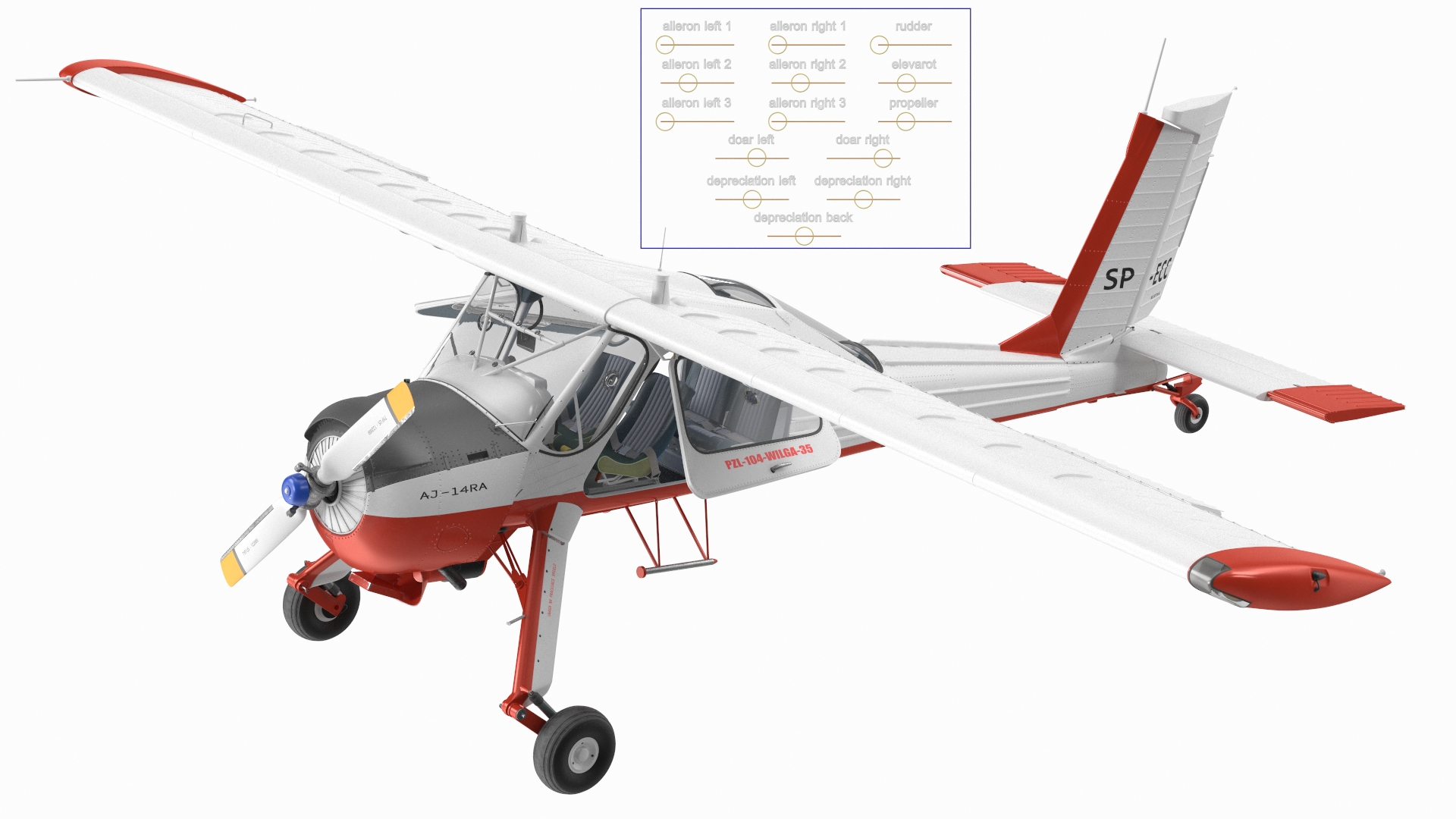 Utility Airplane PZL 104 Wilga White Rigged for Cinema 4D 3D