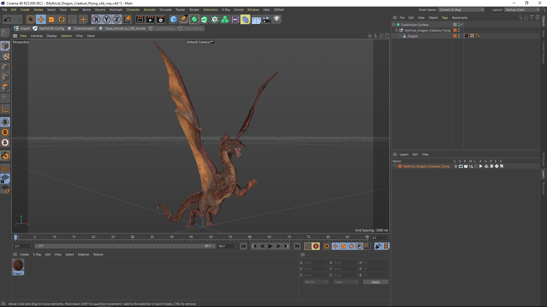 3D Mythical Dragon Creature Flying