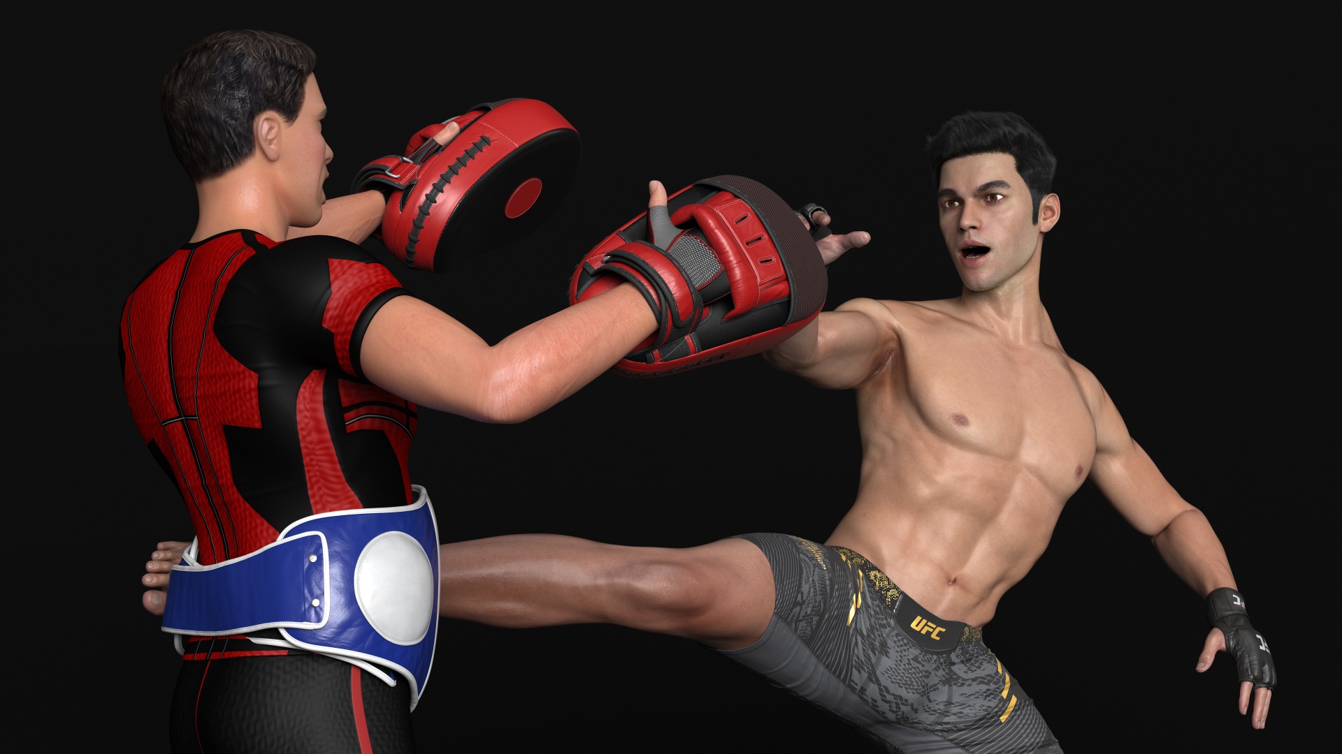 Fighter UFC MMA Training with Coach Fur 3D model