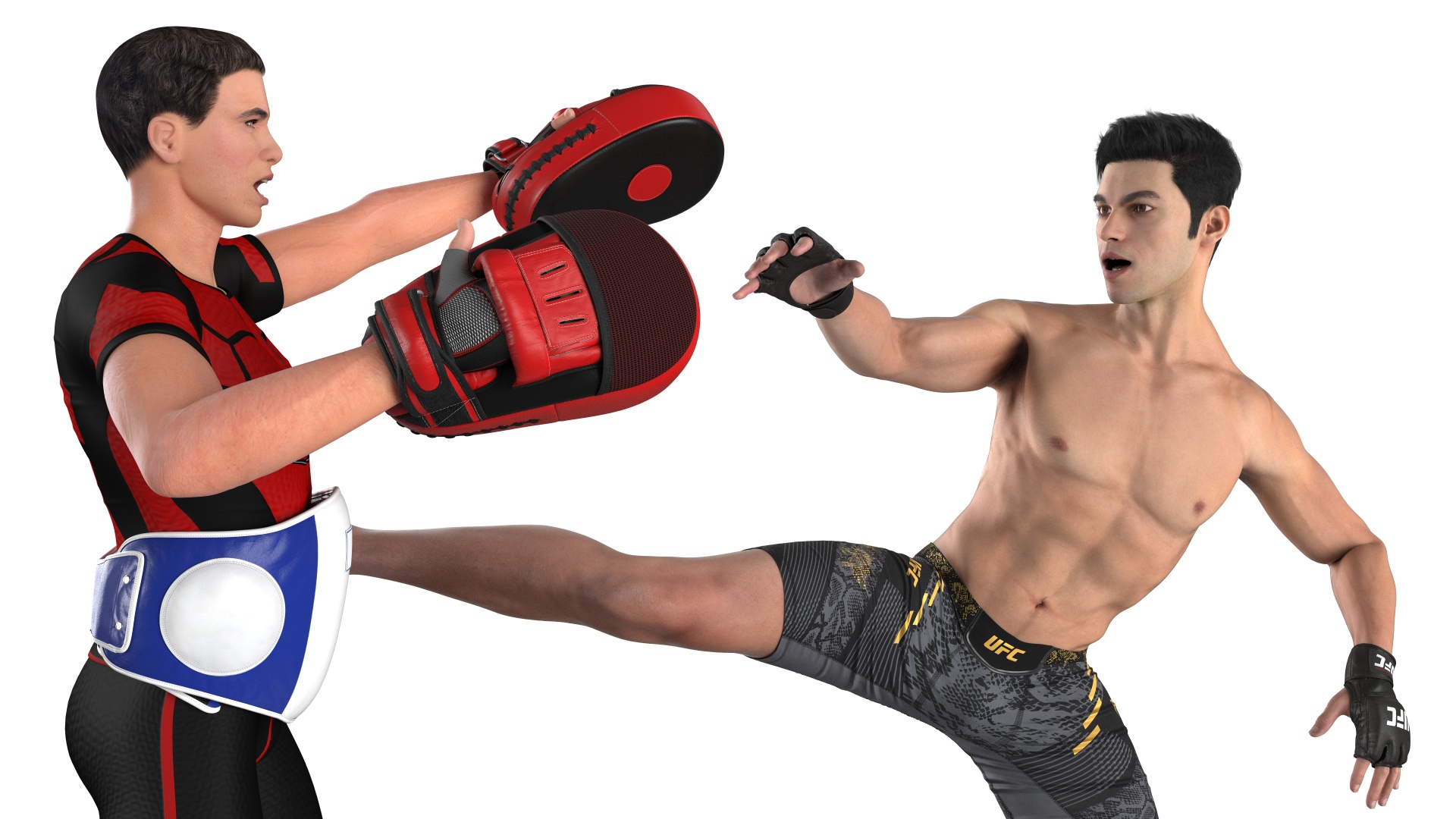Fighter UFC MMA Training with Coach Fur 3D model