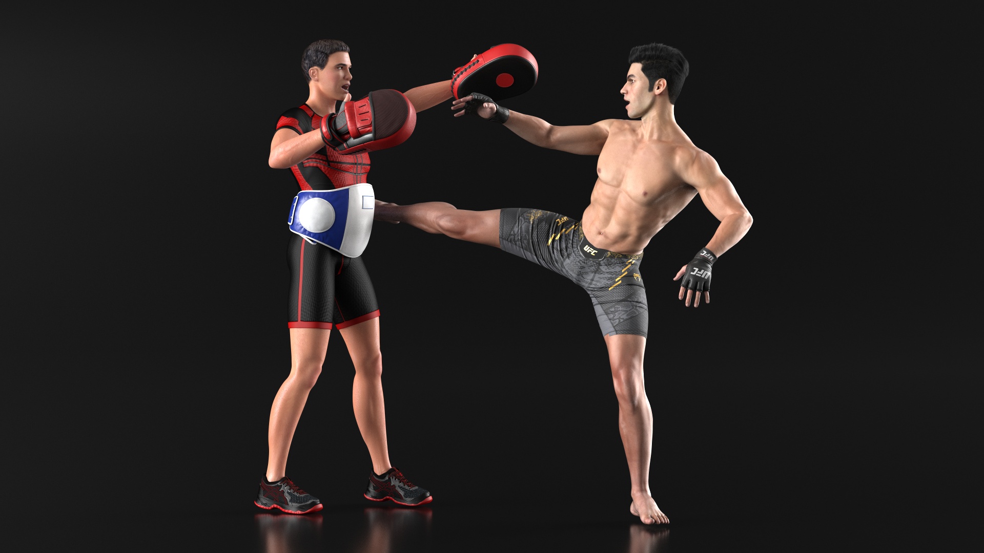 Fighter UFC MMA Training with Coach Fur 3D model