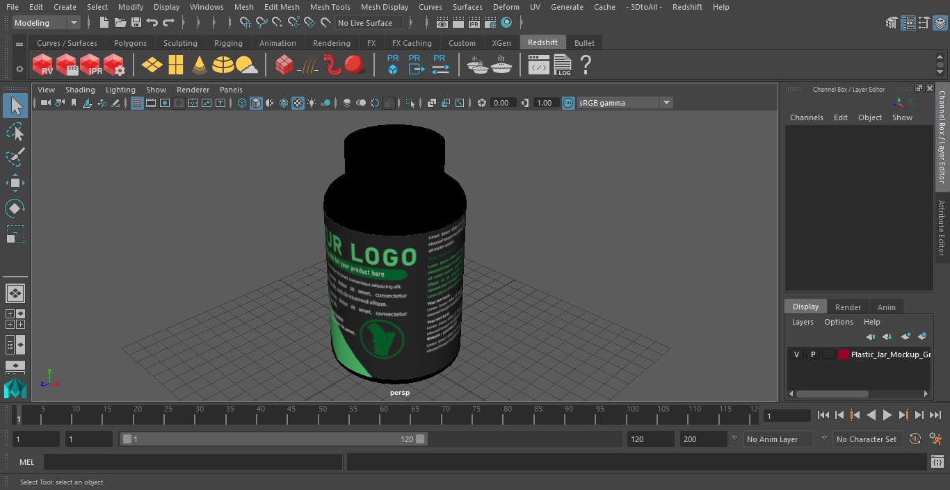 Plastic Jar Mockup Green 3D model