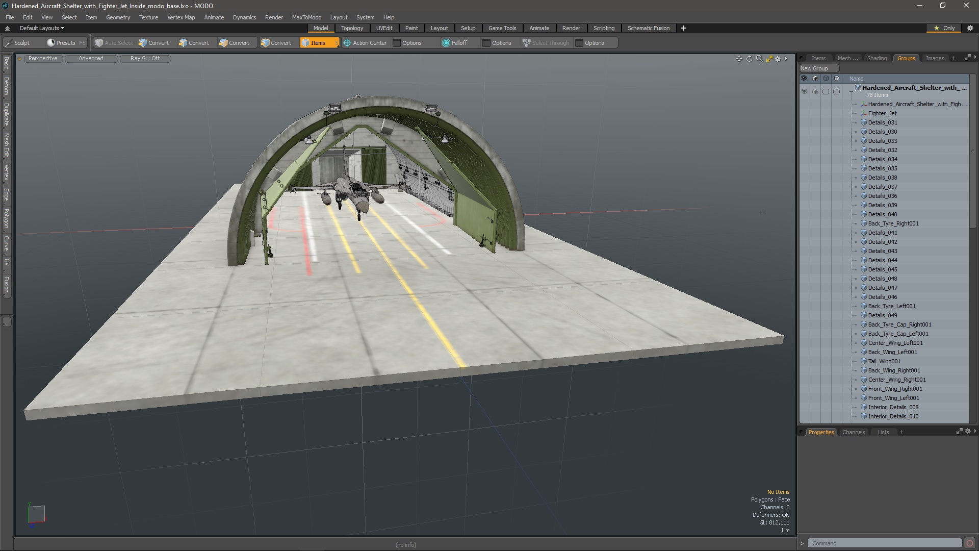 Hardened Aircraft Shelter with Fighter Jet Inside 3D model