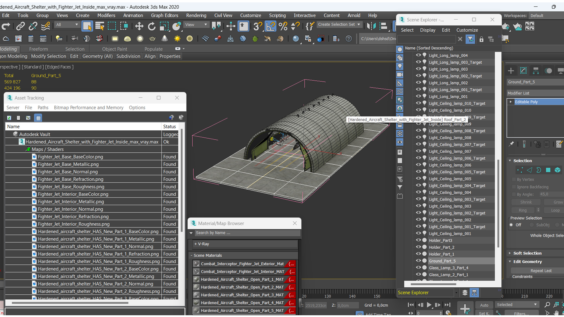 Hardened Aircraft Shelter with Fighter Jet Inside 3D model
