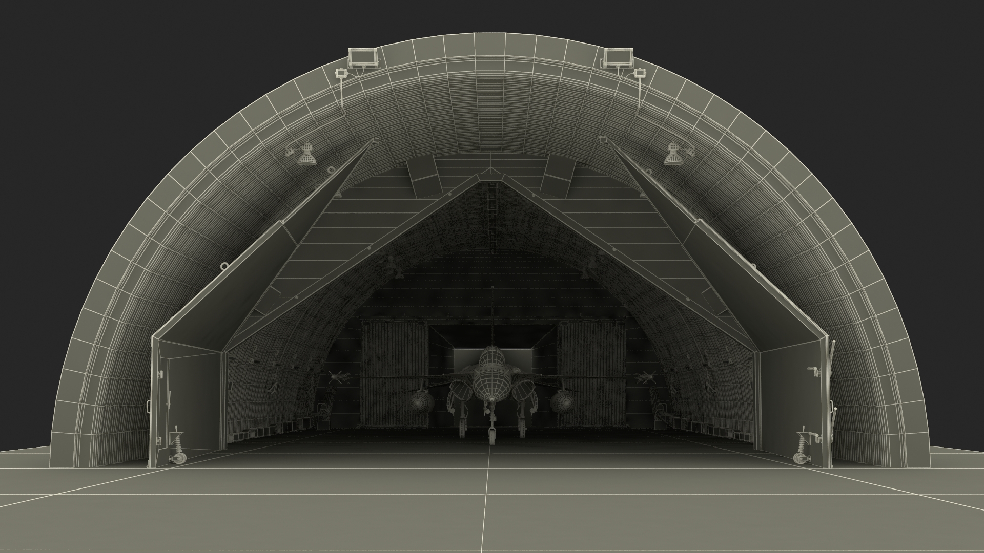 Hardened Aircraft Shelter with Fighter Jet Inside 3D model