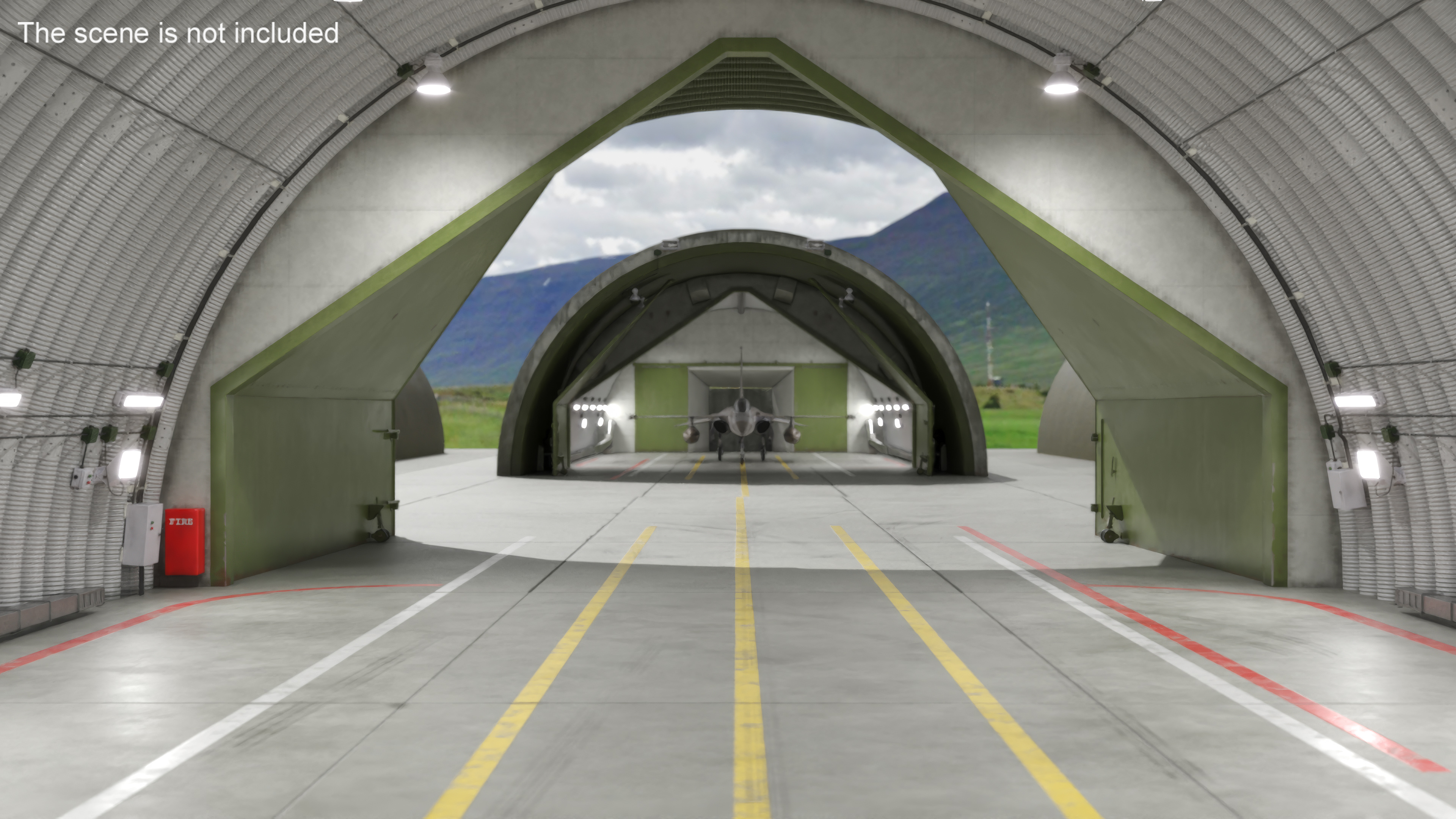 Hardened Aircraft Shelter with Fighter Jet Inside 3D model