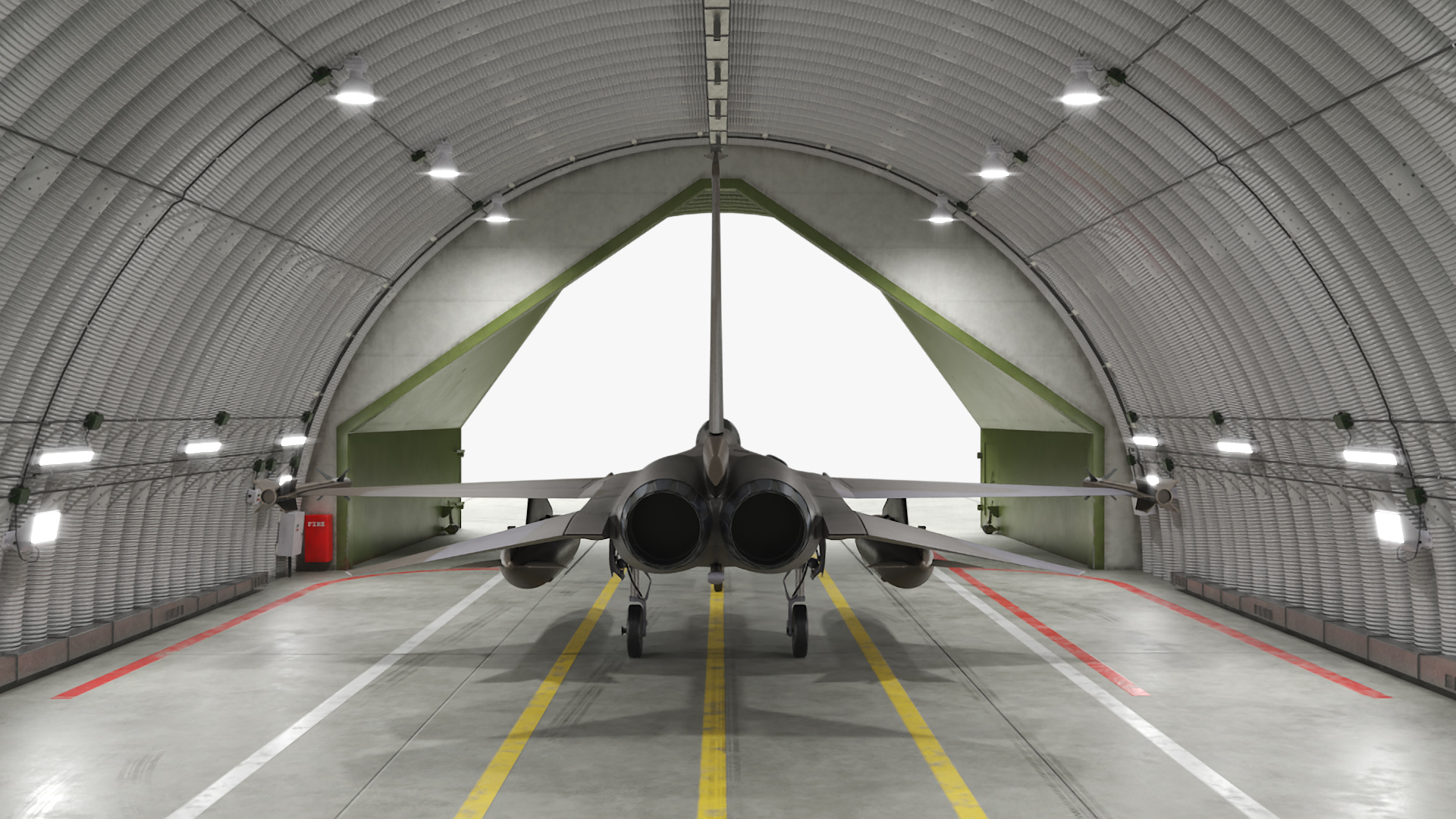 Hardened Aircraft Shelter with Fighter Jet Inside 3D model