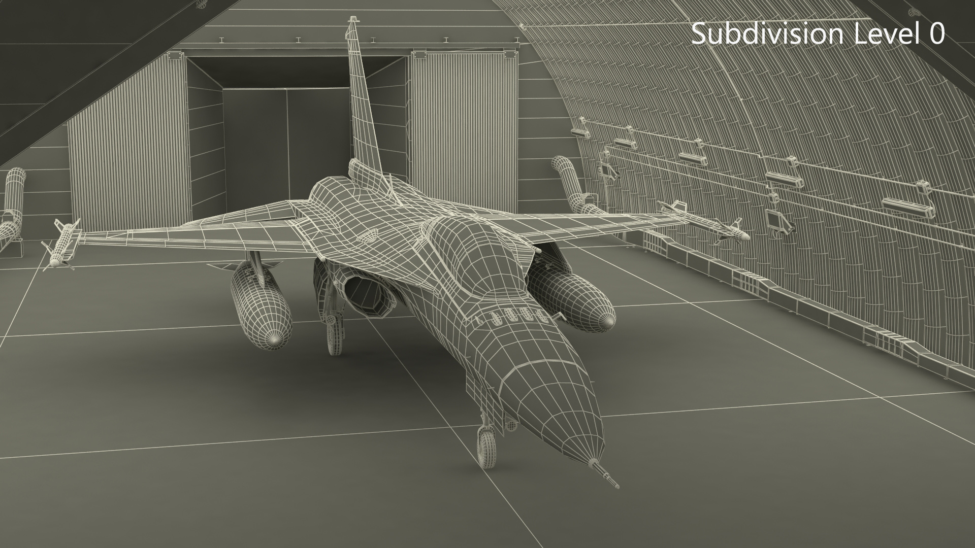 Hardened Aircraft Shelter with Fighter Jet Inside 3D model
