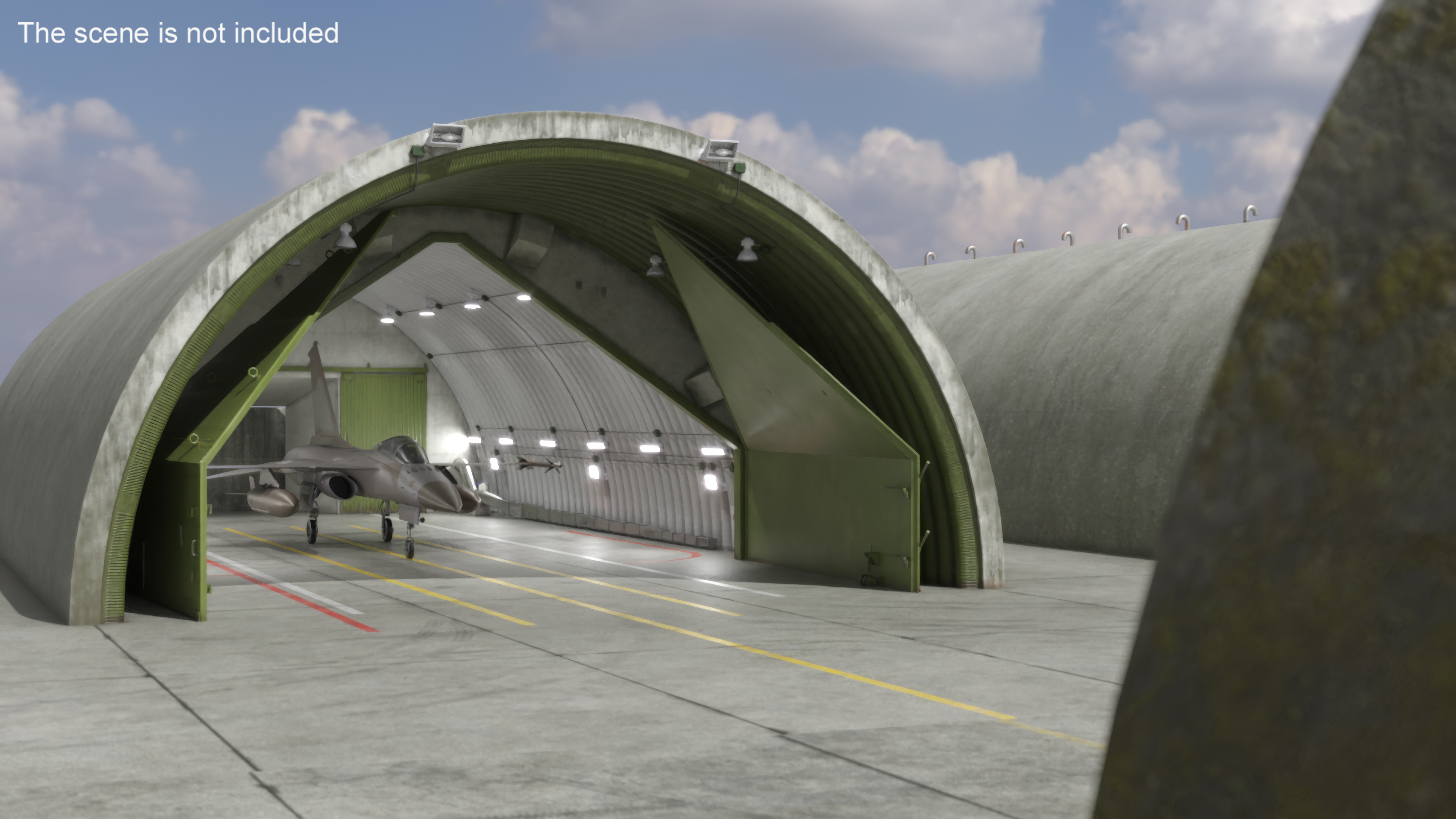 Hardened Aircraft Shelter with Fighter Jet Inside 3D model