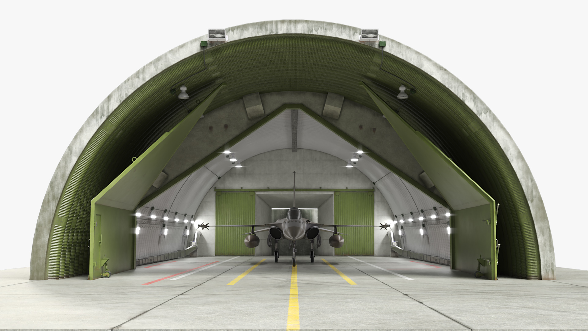 Hardened Aircraft Shelter with Fighter Jet Inside 3D model