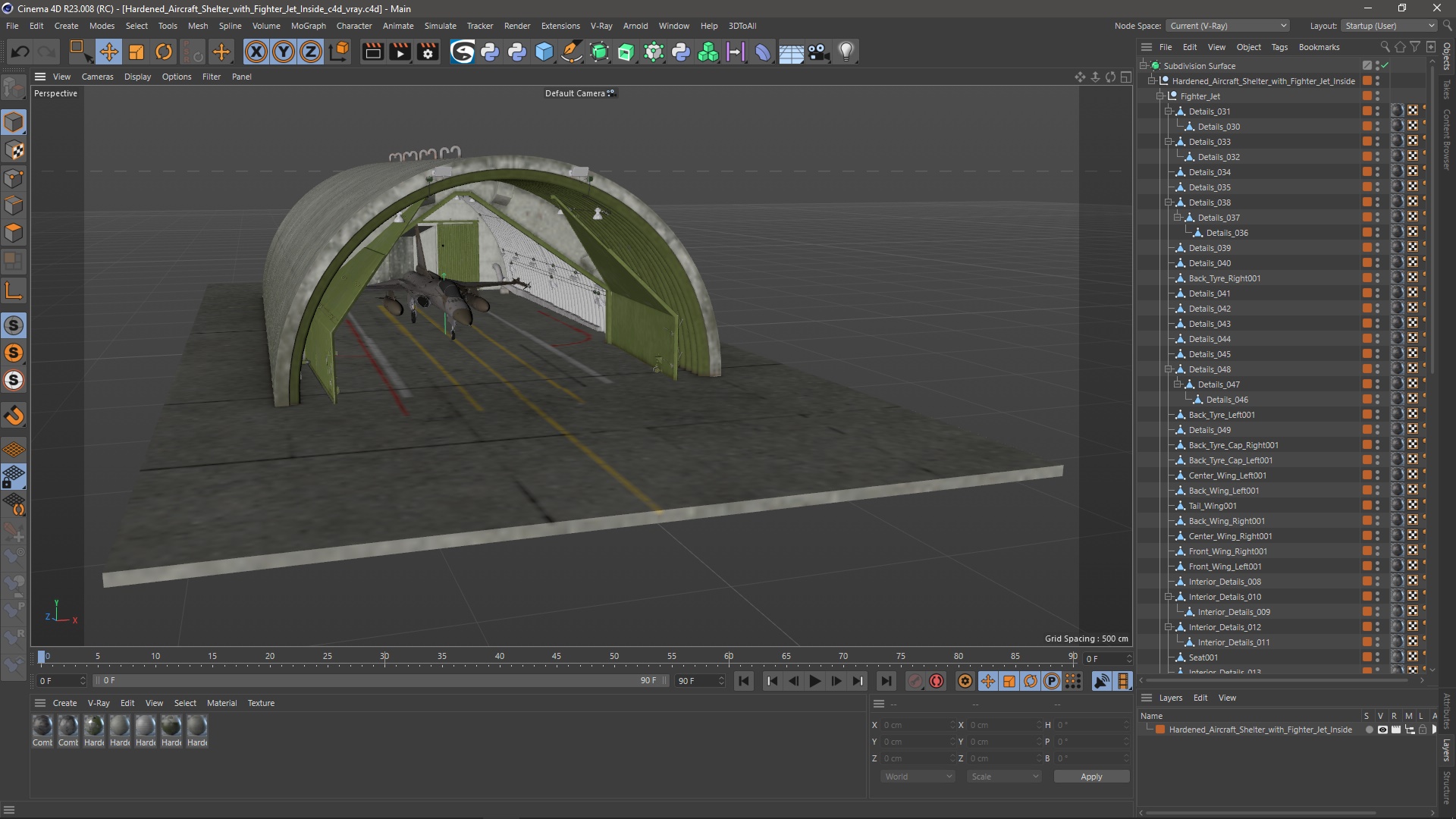 Hardened Aircraft Shelter with Fighter Jet Inside 3D model
