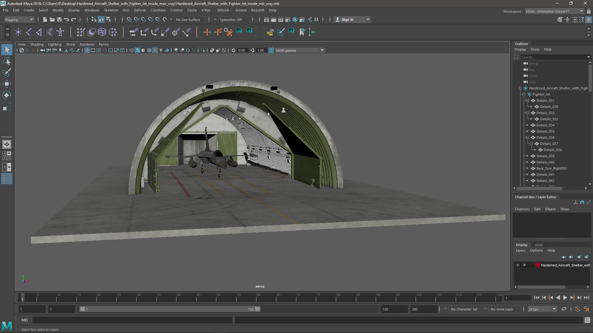 Hardened Aircraft Shelter with Fighter Jet Inside 3D model