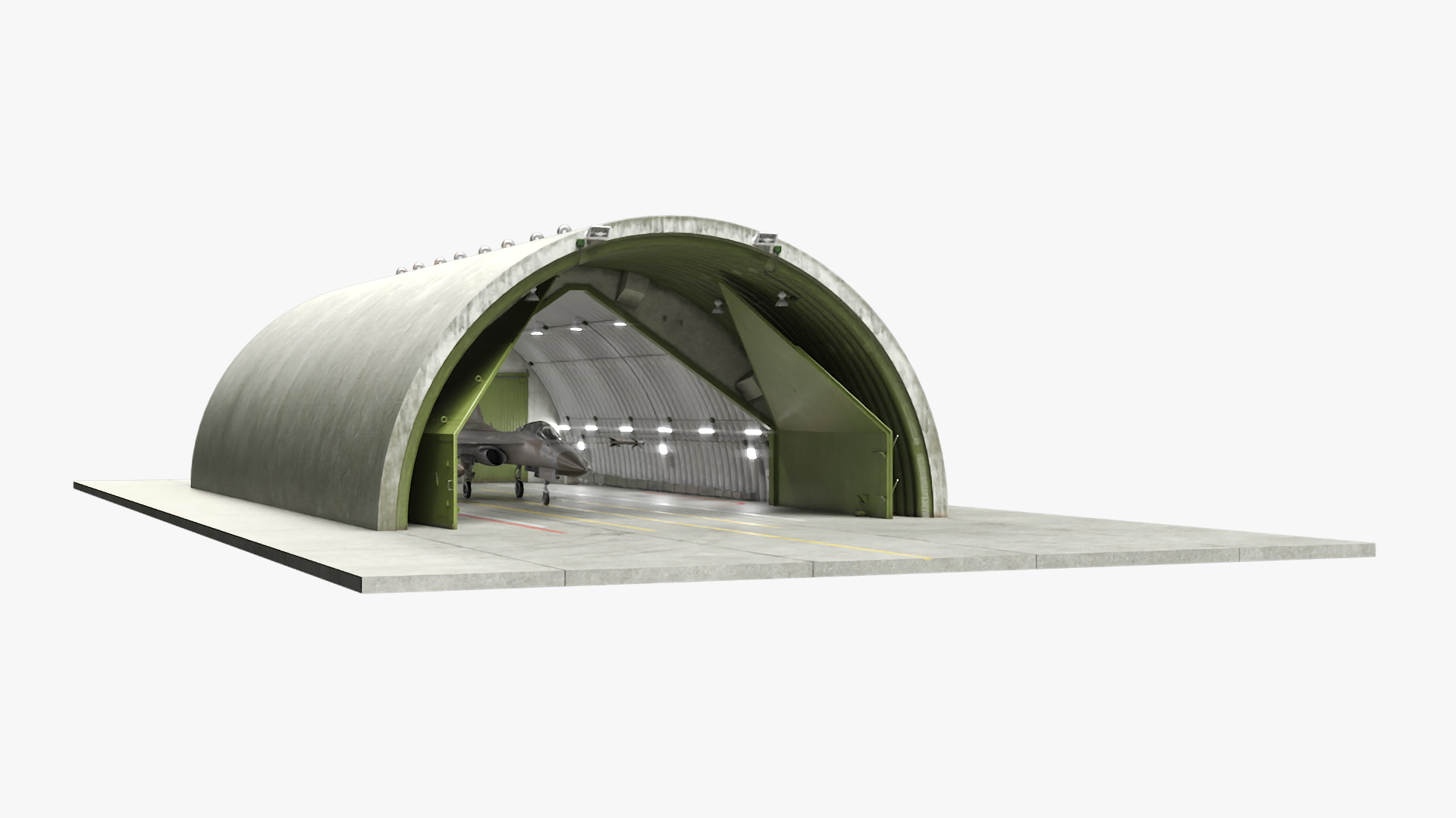 Hardened Aircraft Shelter with Fighter Jet Inside 3D model