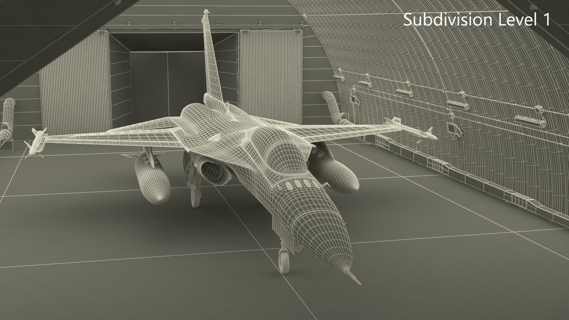 Hardened Aircraft Shelter with Fighter Jet Inside 3D model