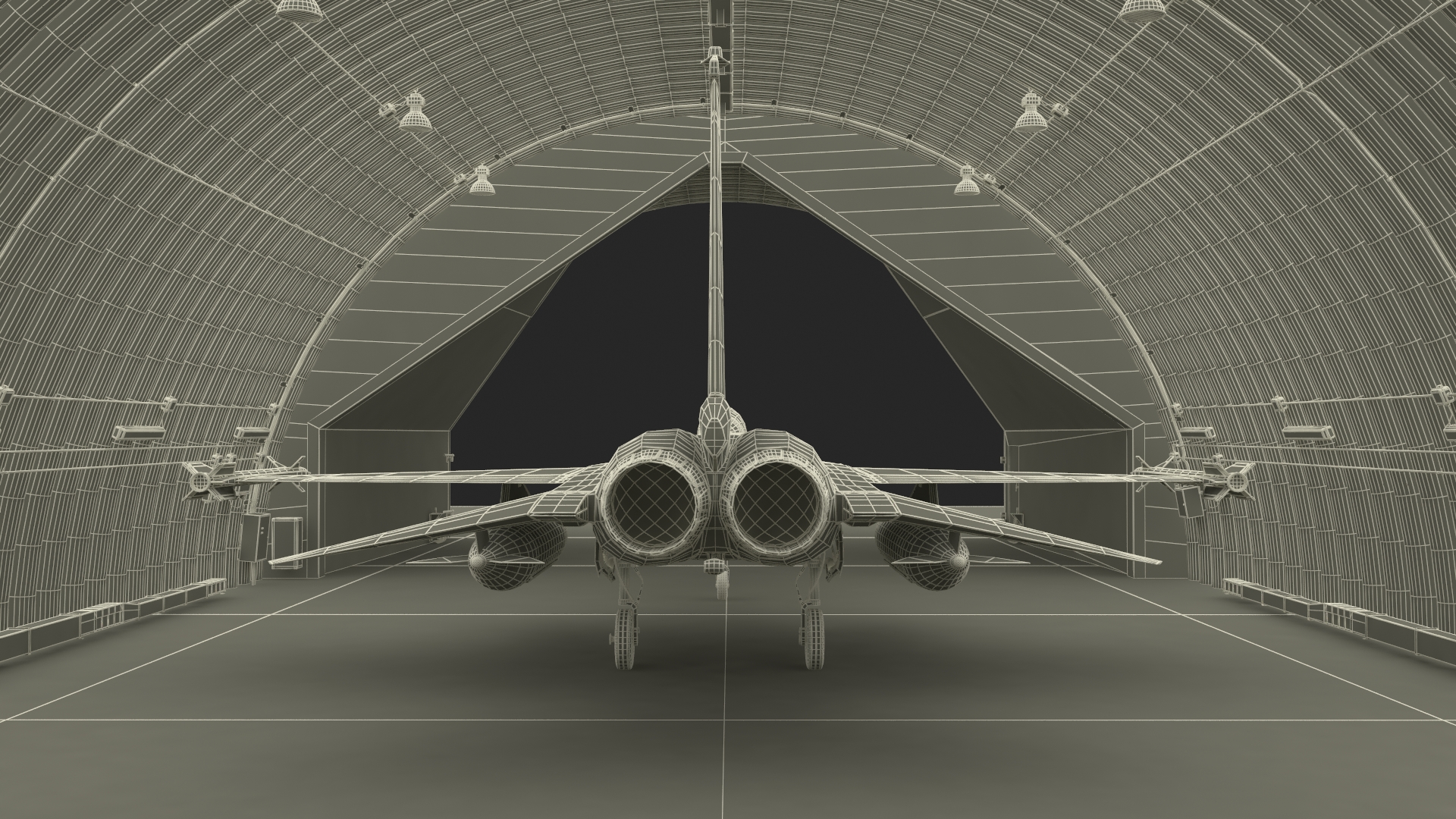 Hardened Aircraft Shelter with Fighter Jet Inside 3D model