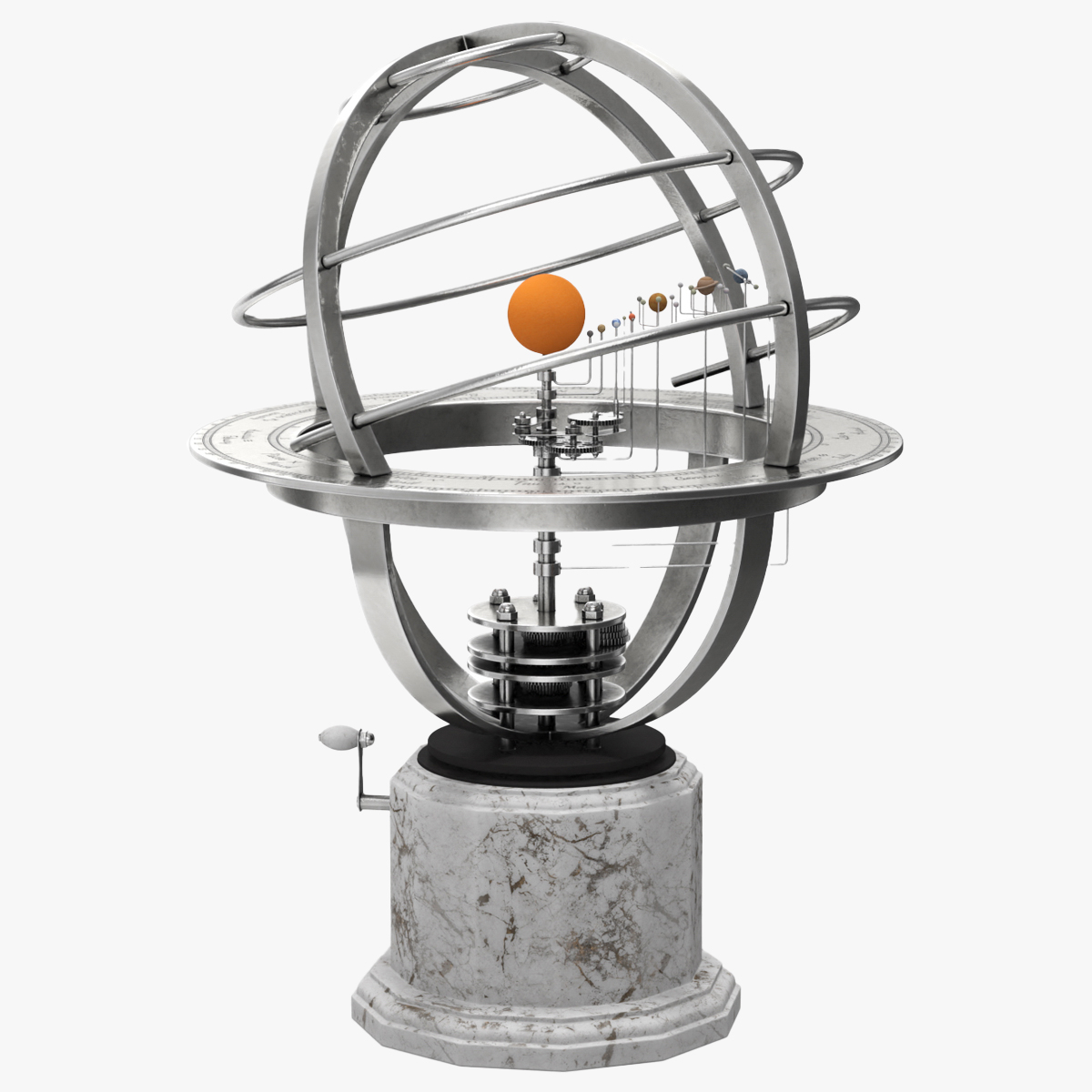 Silver Solar System Orrery with Marble Base Rigged for Maya 3D model