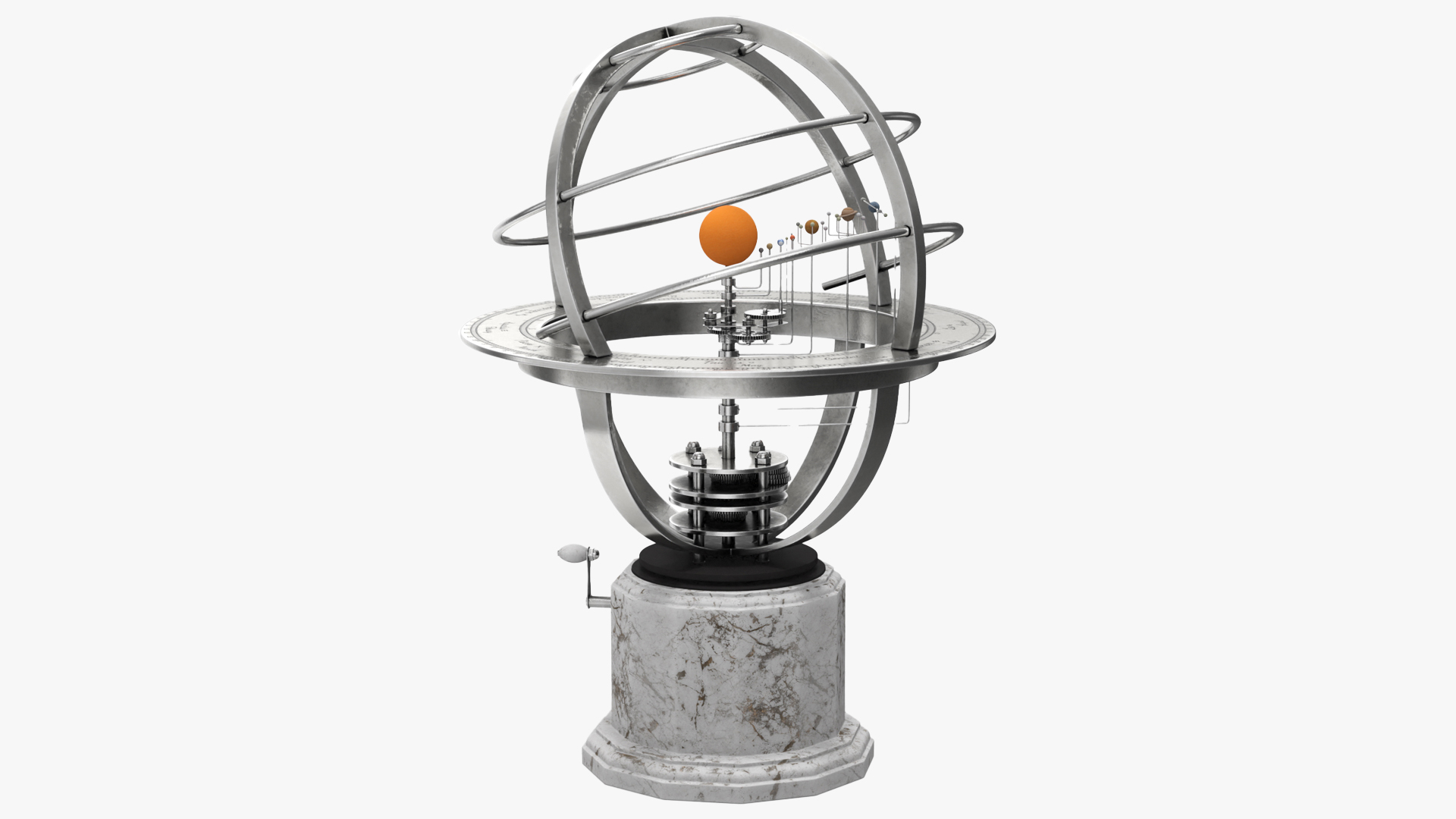 Silver Solar System Orrery with Marble Base Rigged for Maya 3D model