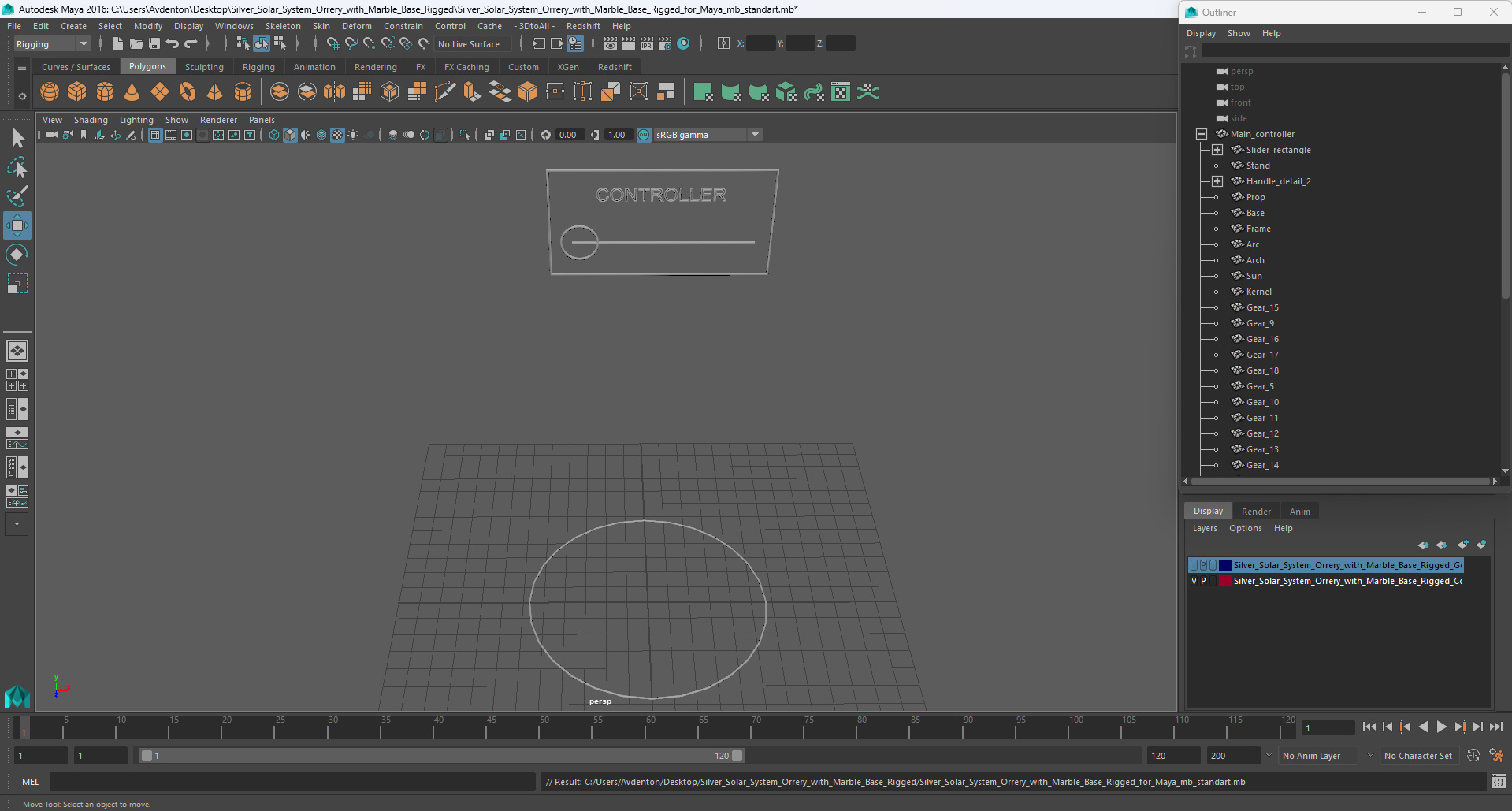 Silver Solar System Orrery with Marble Base Rigged for Maya 3D model