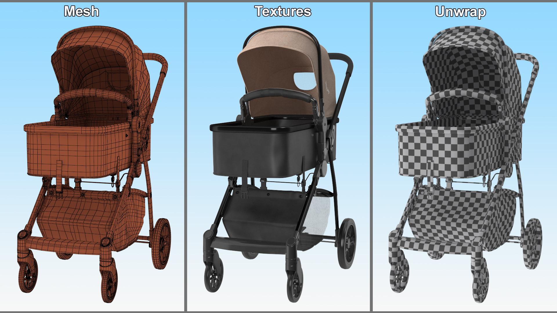 Foldable Sleeping Bassinet Beige 3D