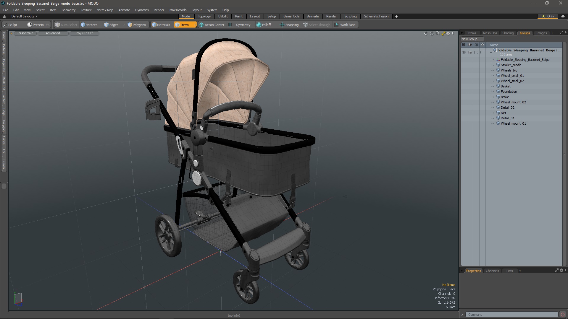 Foldable Sleeping Bassinet Beige 3D