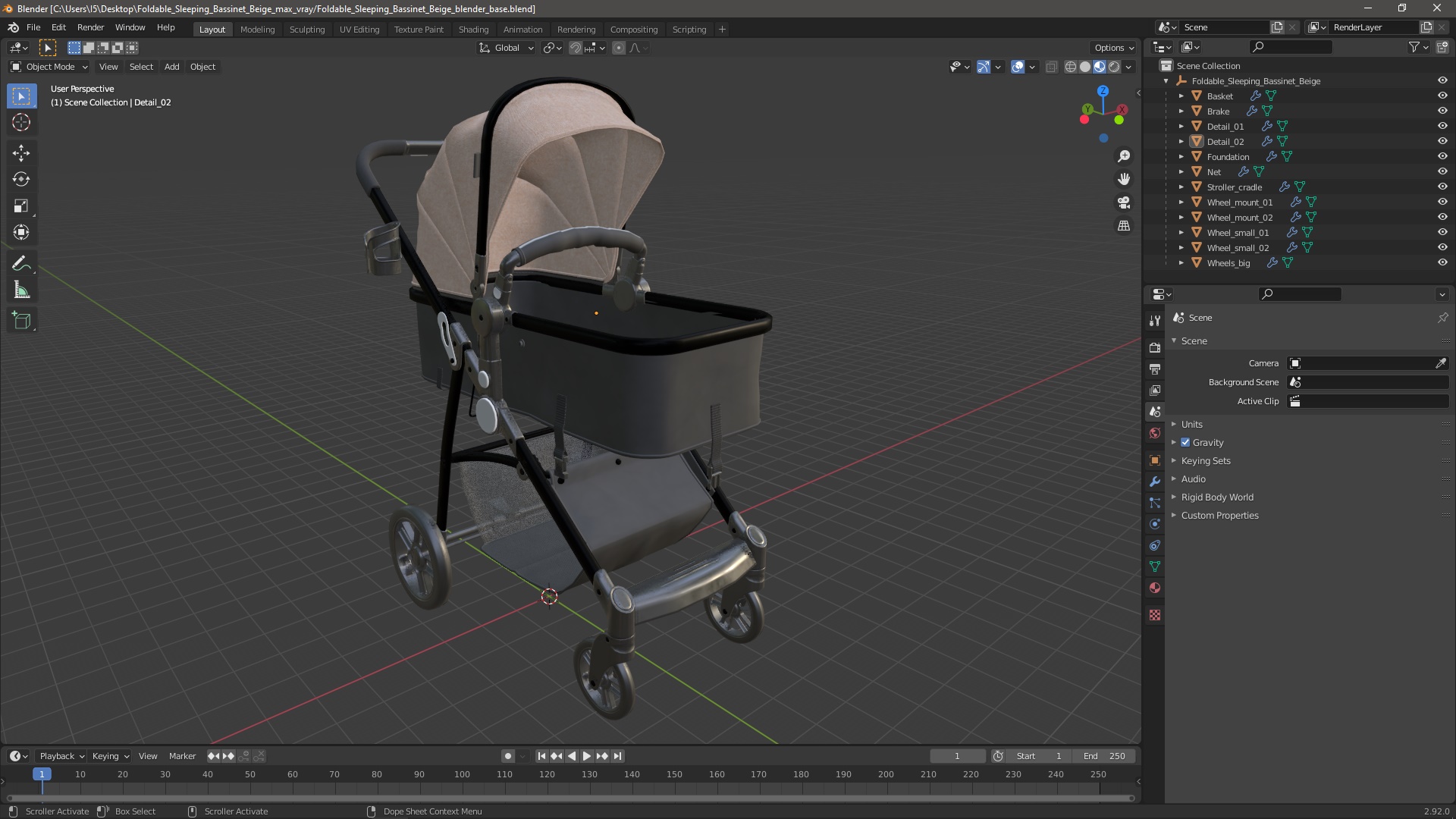 Foldable Sleeping Bassinet Beige 3D