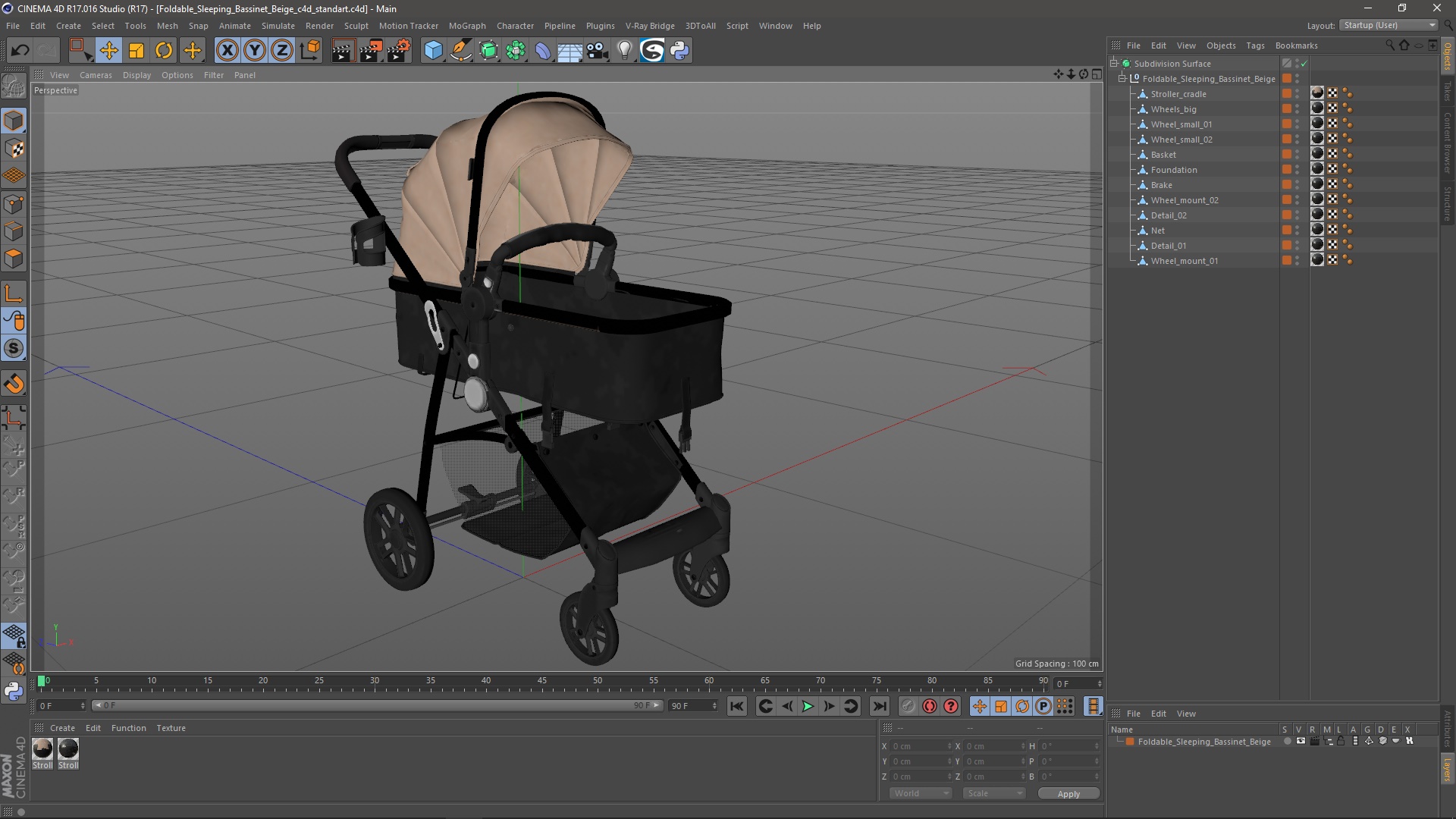 Foldable Sleeping Bassinet Beige 3D