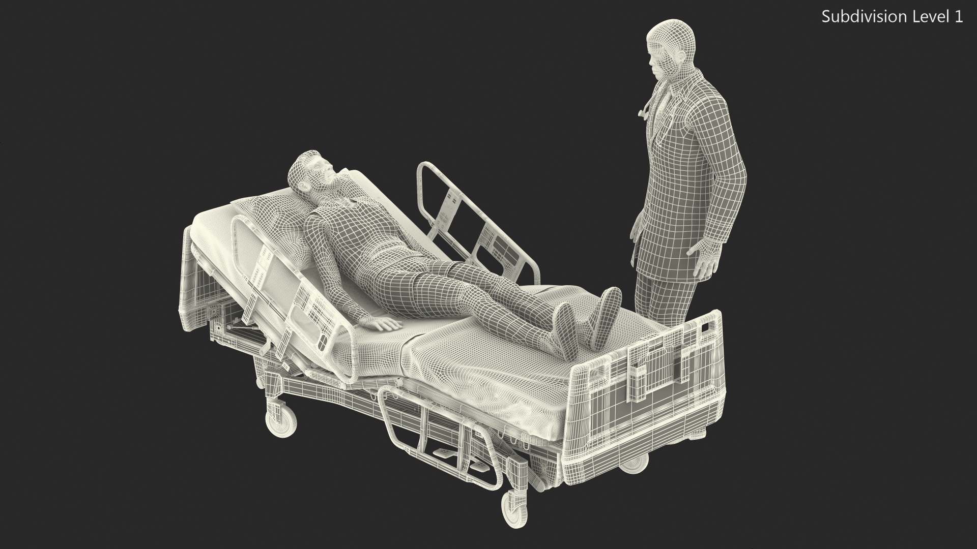 3D Patient on Hospital Bed 2 and Doctor