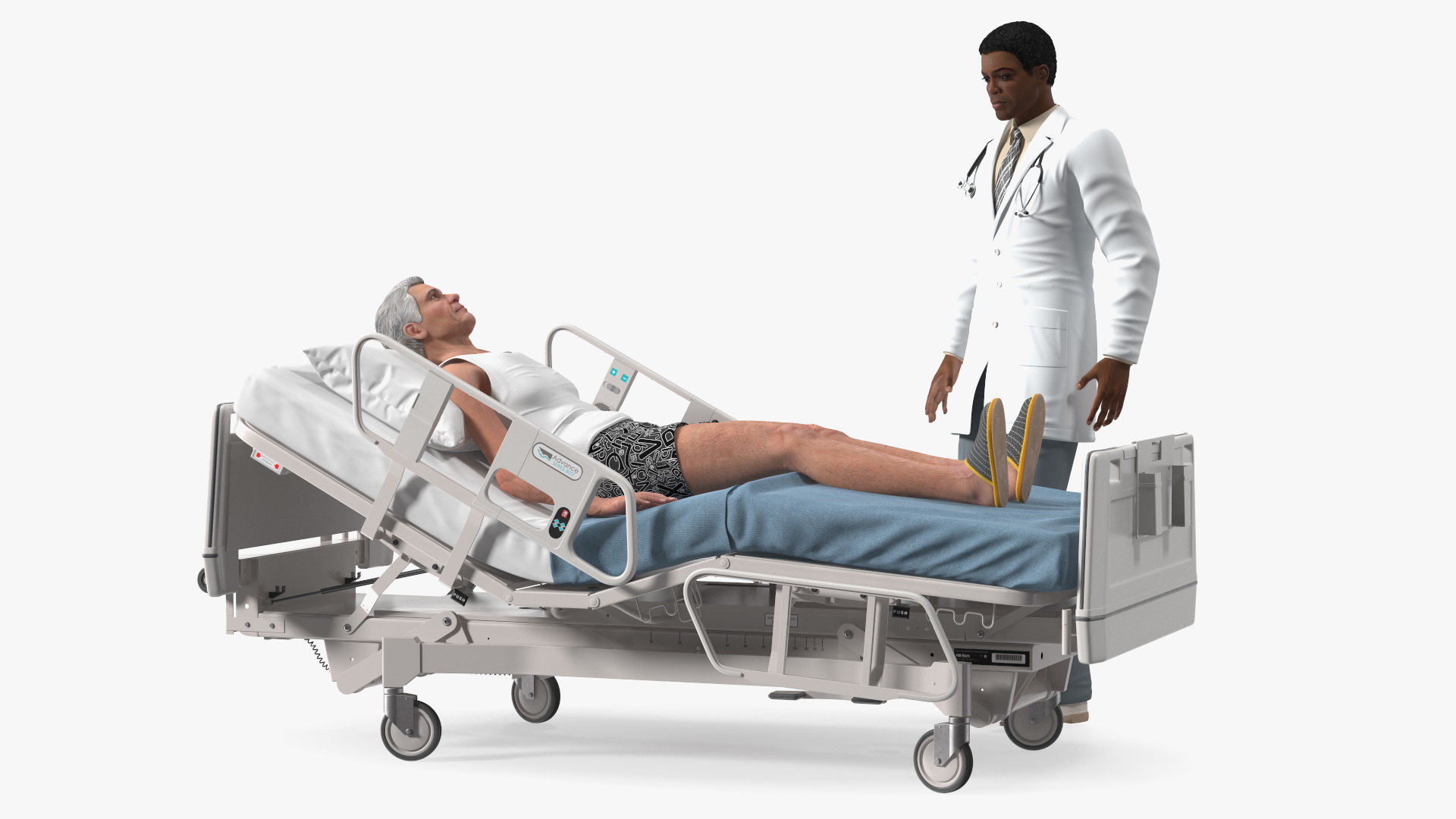 3D Patient on Hospital Bed 2 and Doctor