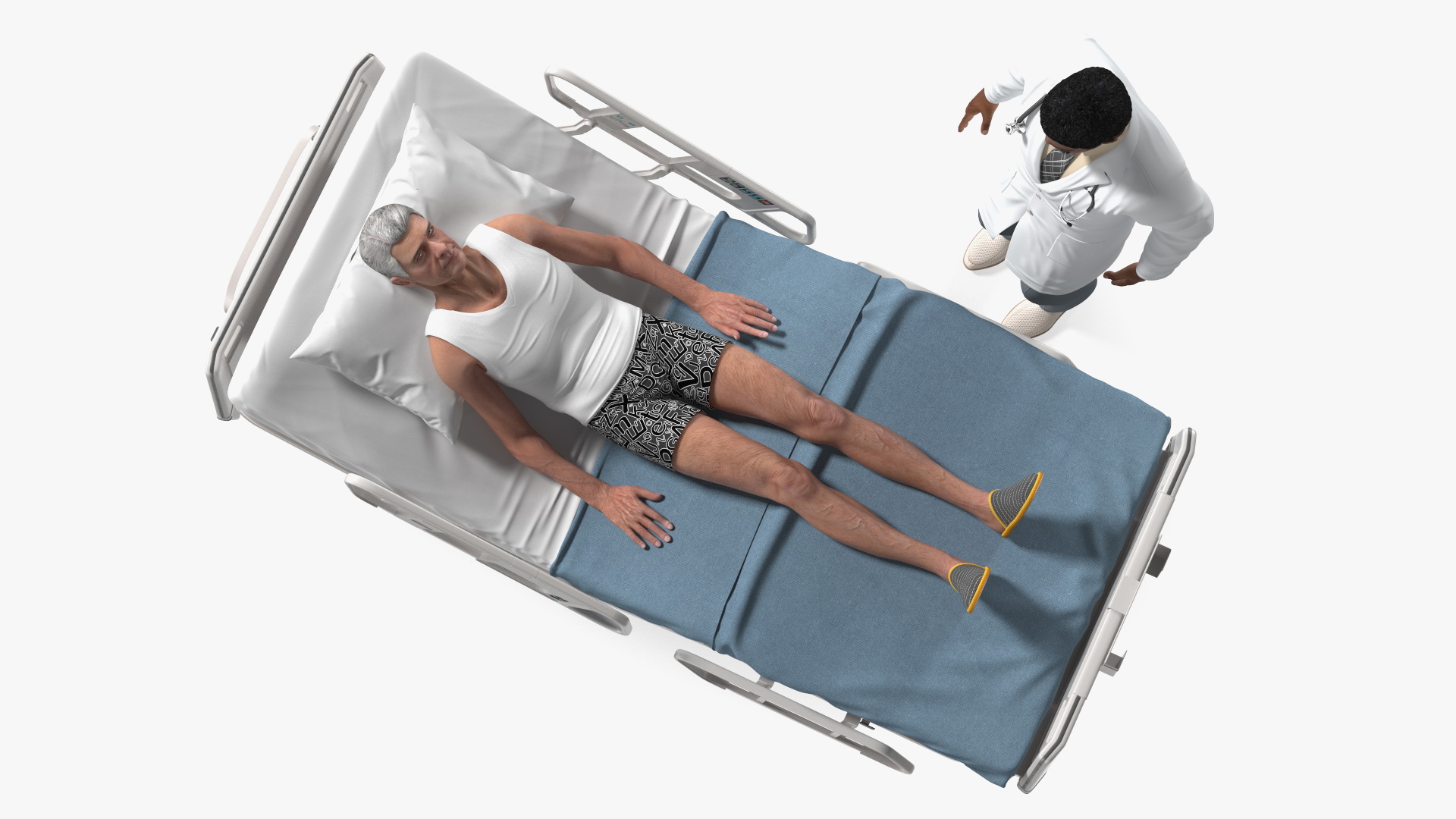 3D Patient on Hospital Bed 2 and Doctor
