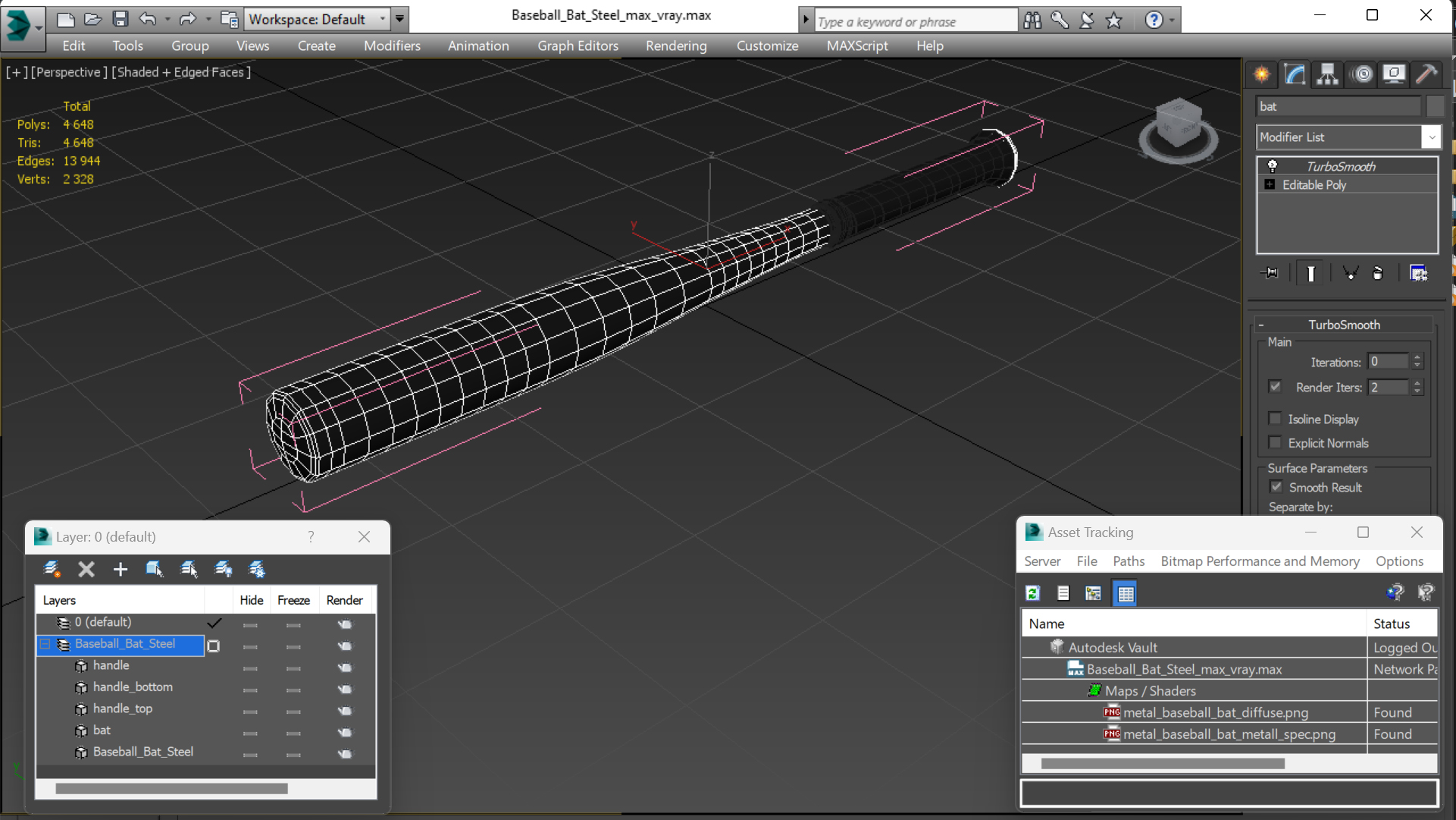 3D Baseball Bat Steel model