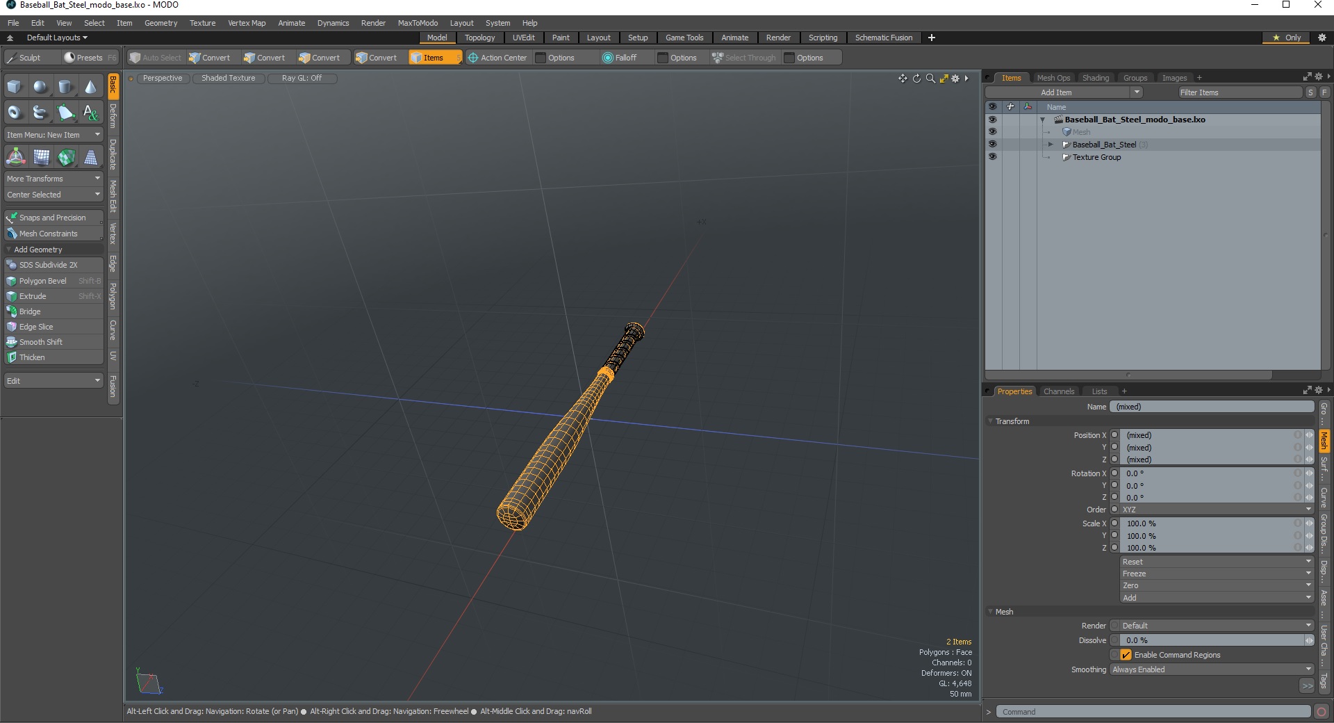 3D Baseball Bat Steel model