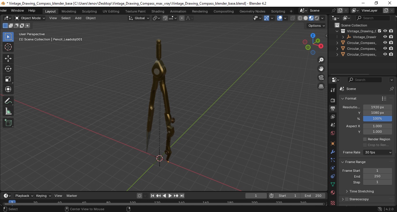 3D Vintage Drawing Compass model