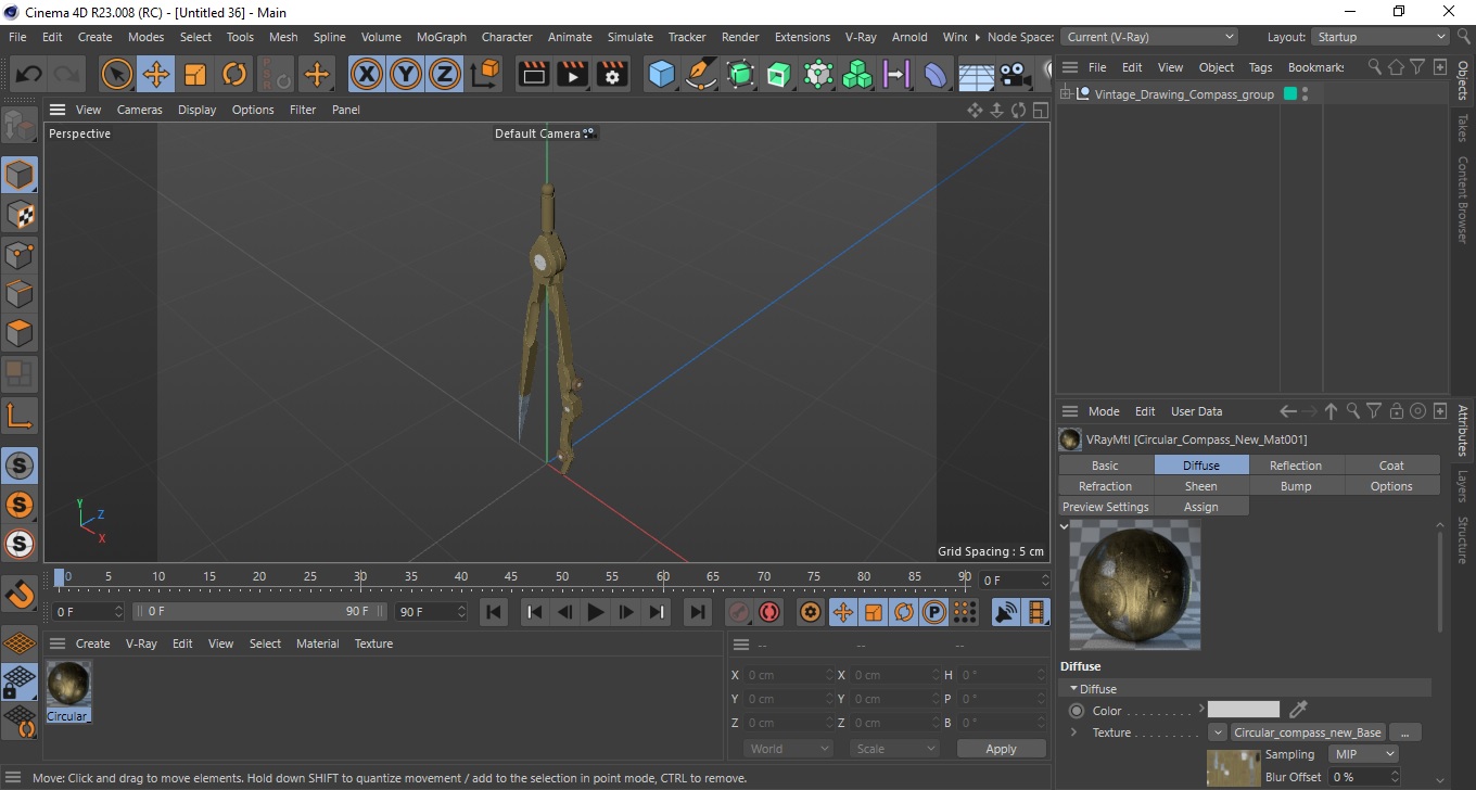 3D Vintage Drawing Compass model