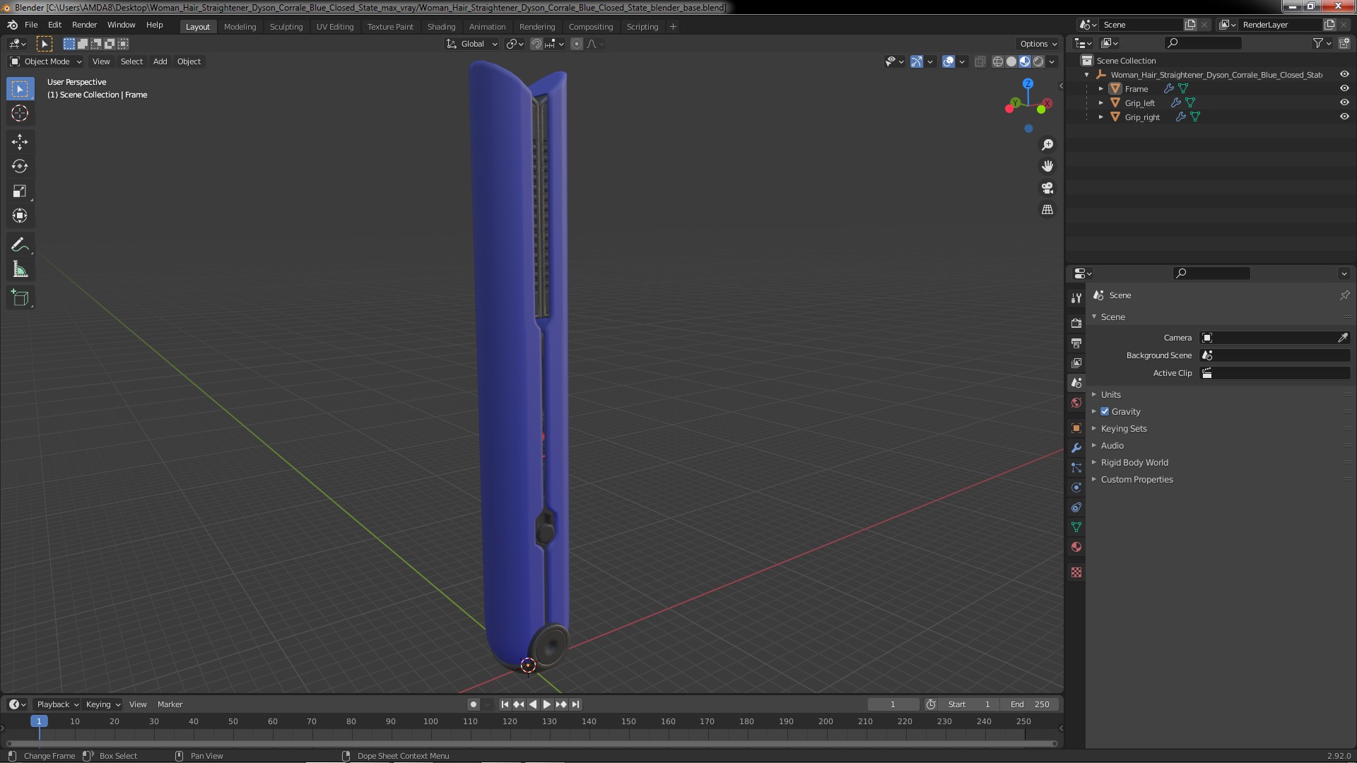 3D model Woman Hair Straightener Dyson Corrale Blue Closed State