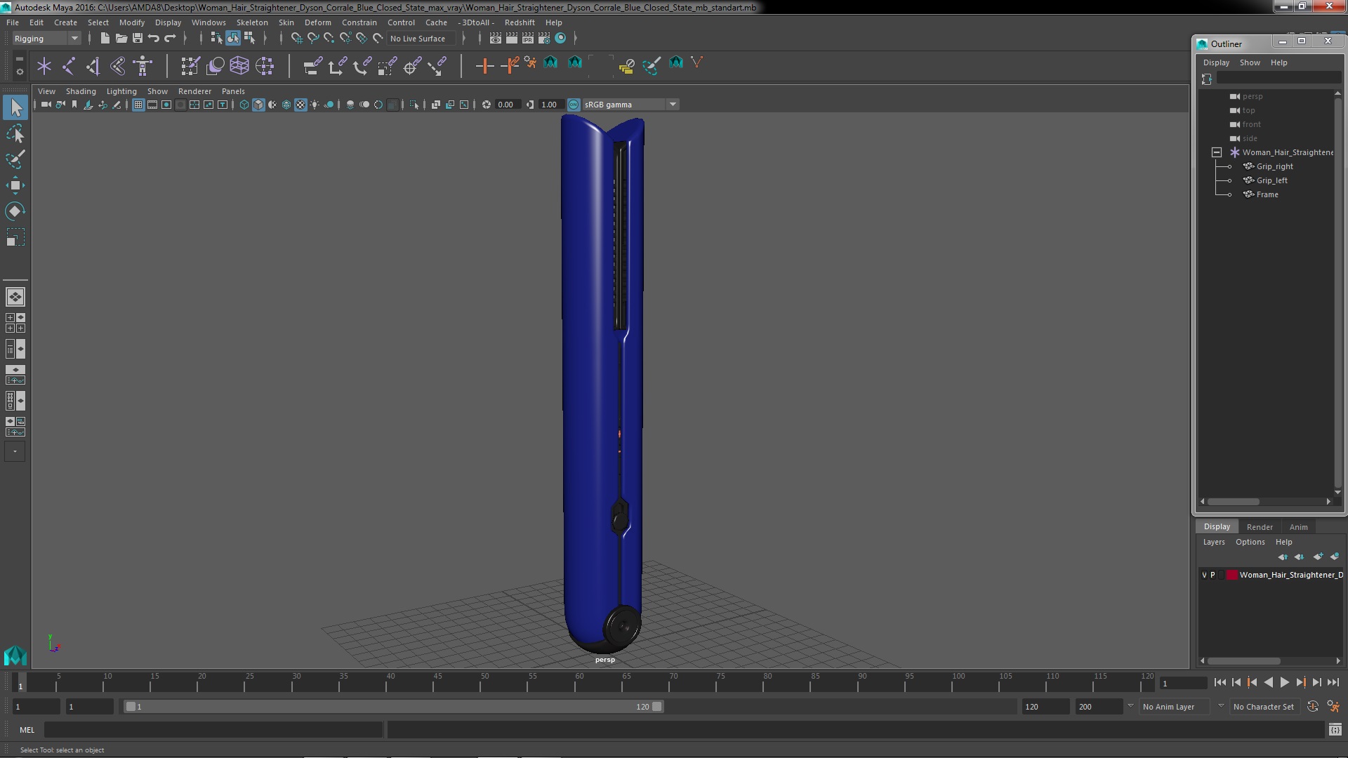 3D model Woman Hair Straightener Dyson Corrale Blue Closed State